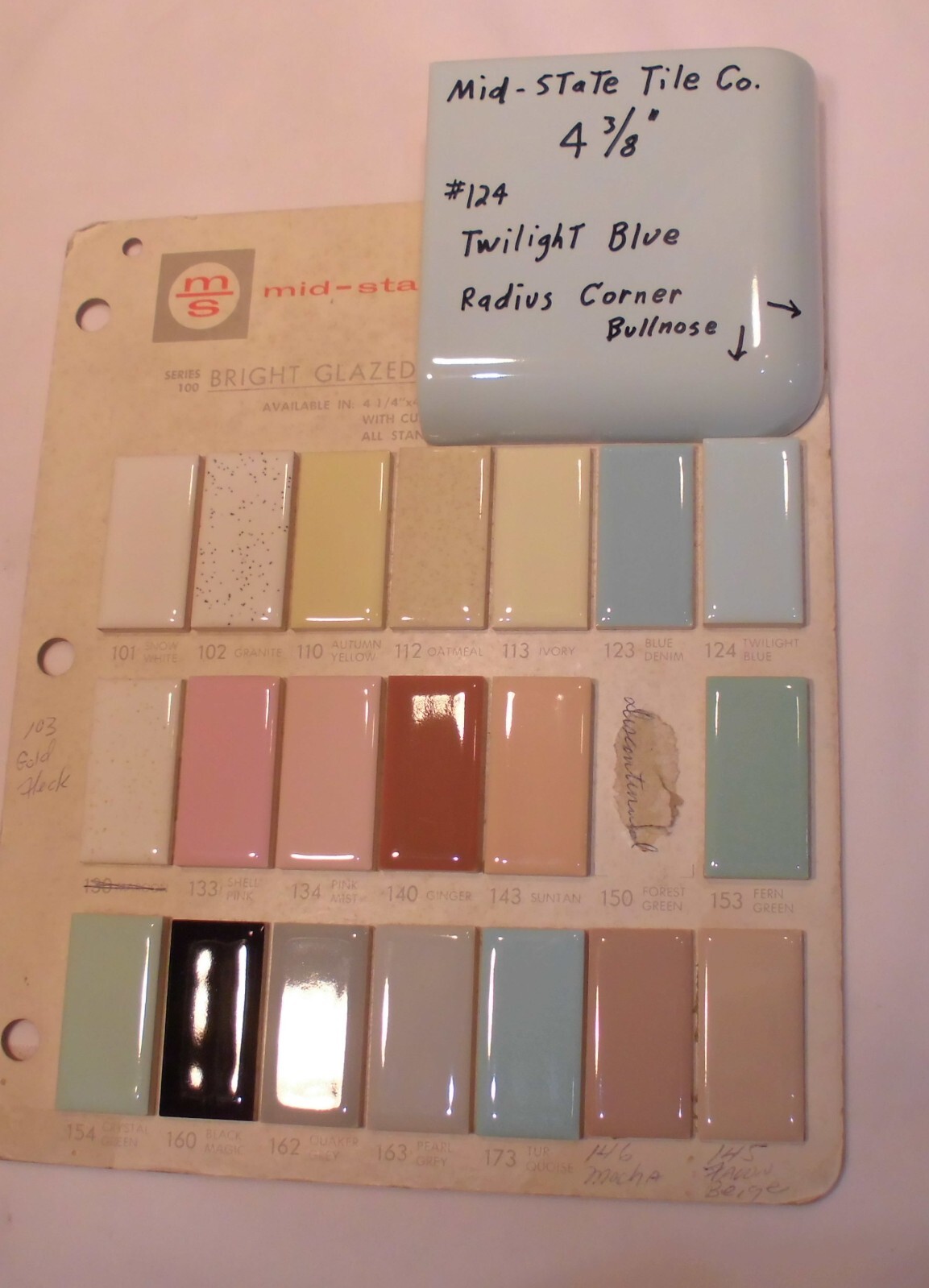 1 pc. Corner Bullnose; Twilight Blue Glossy Ceramic Tile; Mid-State 4-3/8″ Mudd