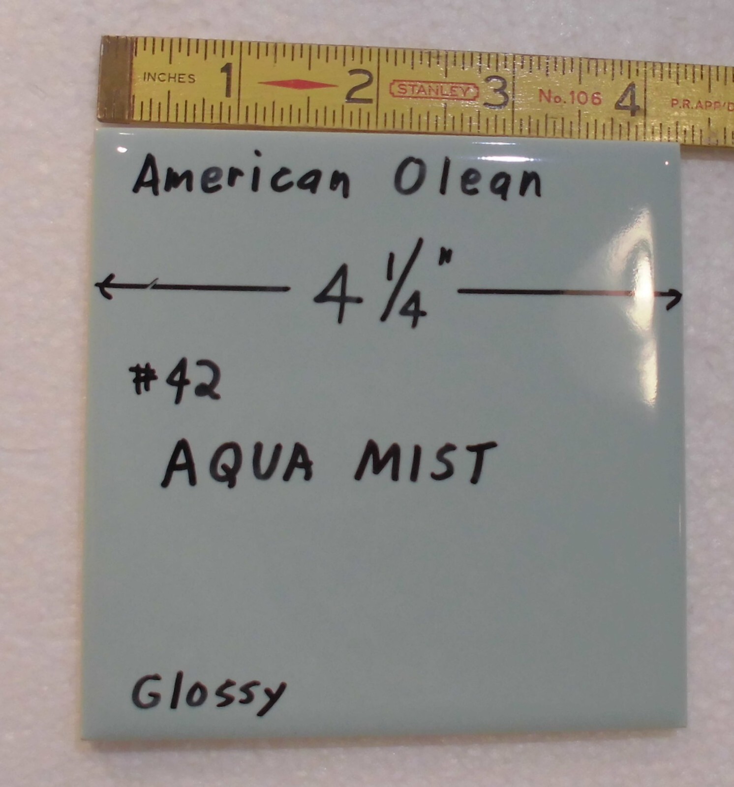 1 pc. Glossy Ceramic Tile *Aqua Mist #42* American Olean 4-1/4″ Blue-Green NOS