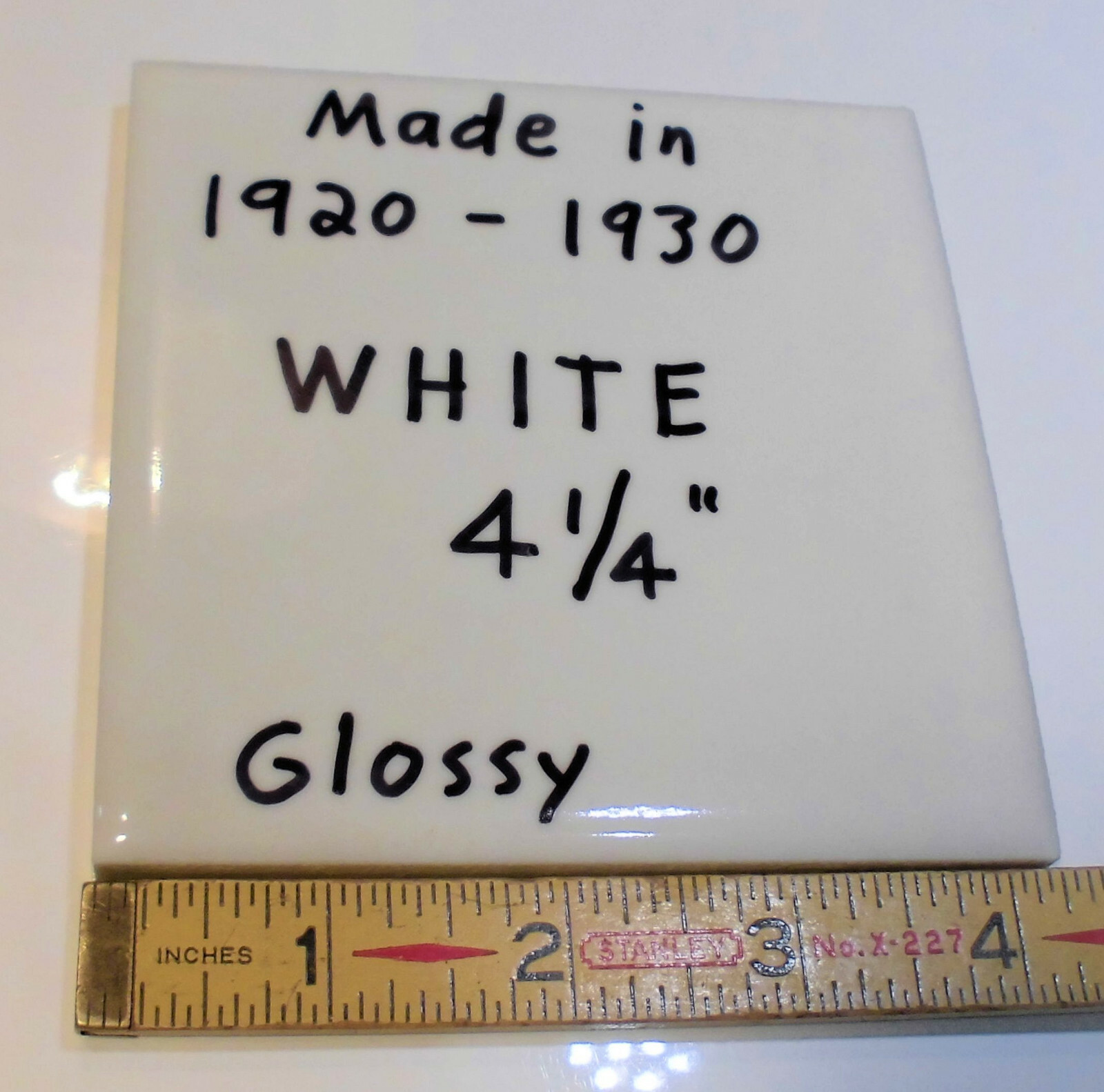 1 pc.*Vintage White* 4-1/4″ X 7/16″ Thick Glossy Ceramic tile; Criteria 1920’s