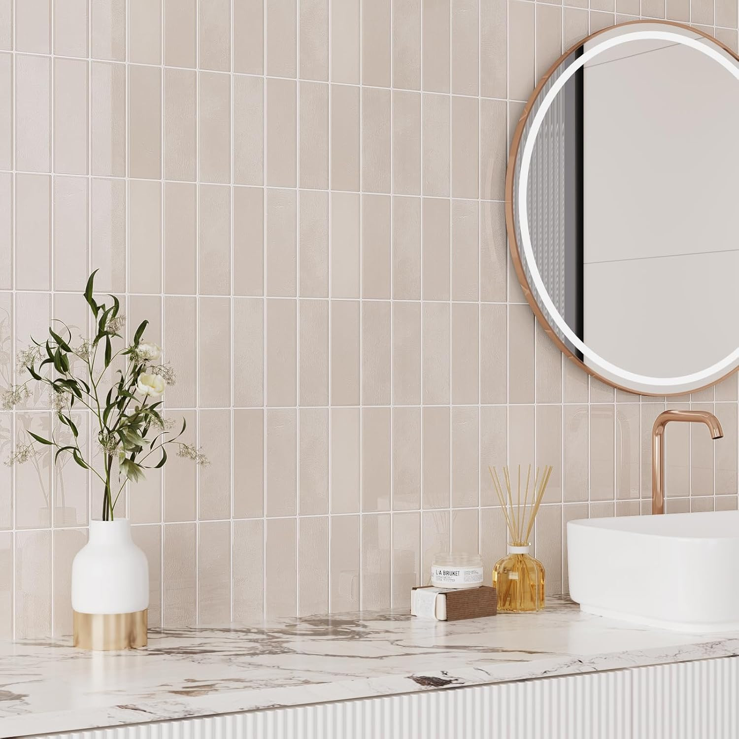 VaryPaper 20 Sheets Pink Beige Backsplash Peel and Stick Subway Tile Back Splash