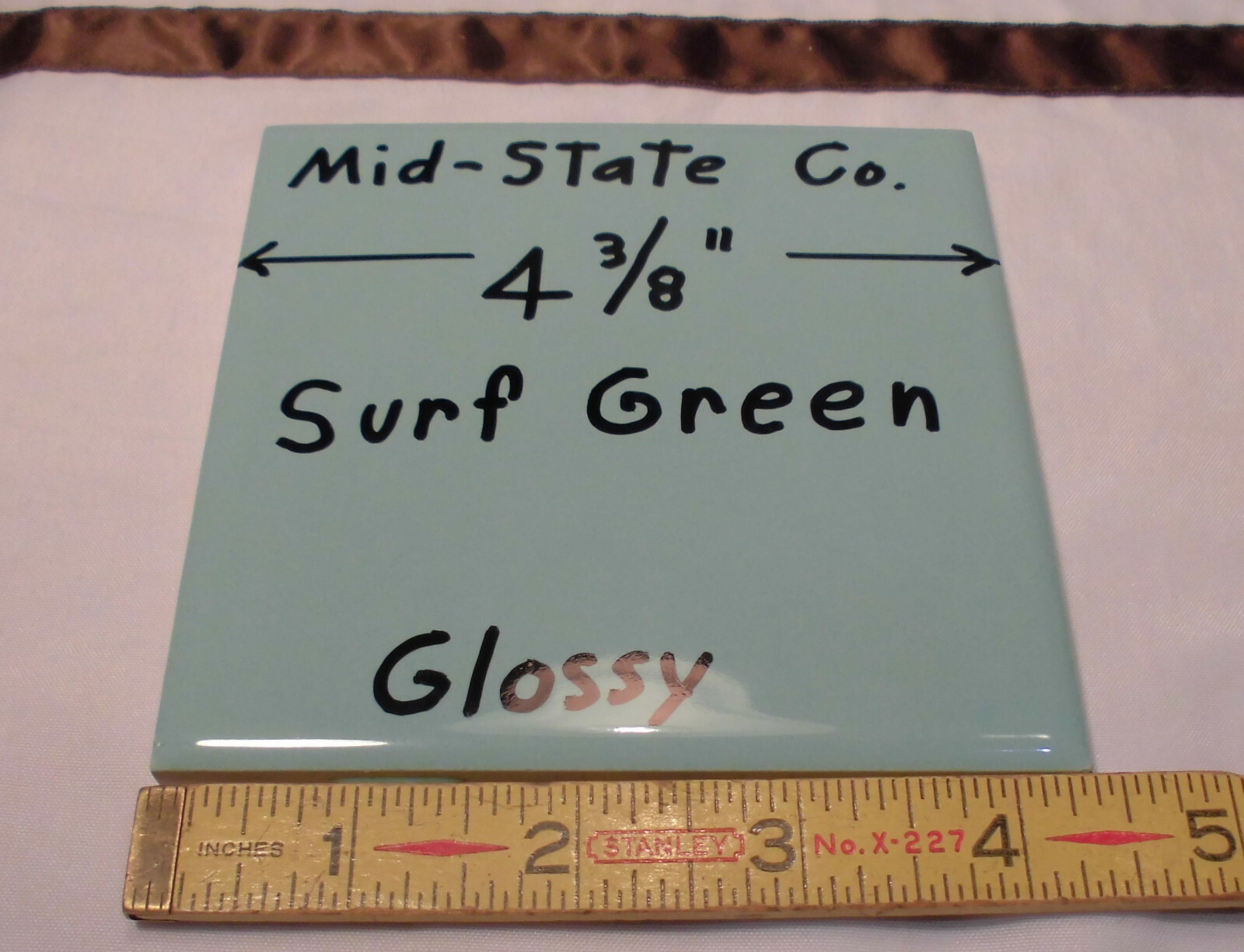 1 pc. Vintage Ceramic Tile *Surf Green* 4-3/8″ by Mid-State Tile Co. (NOS)