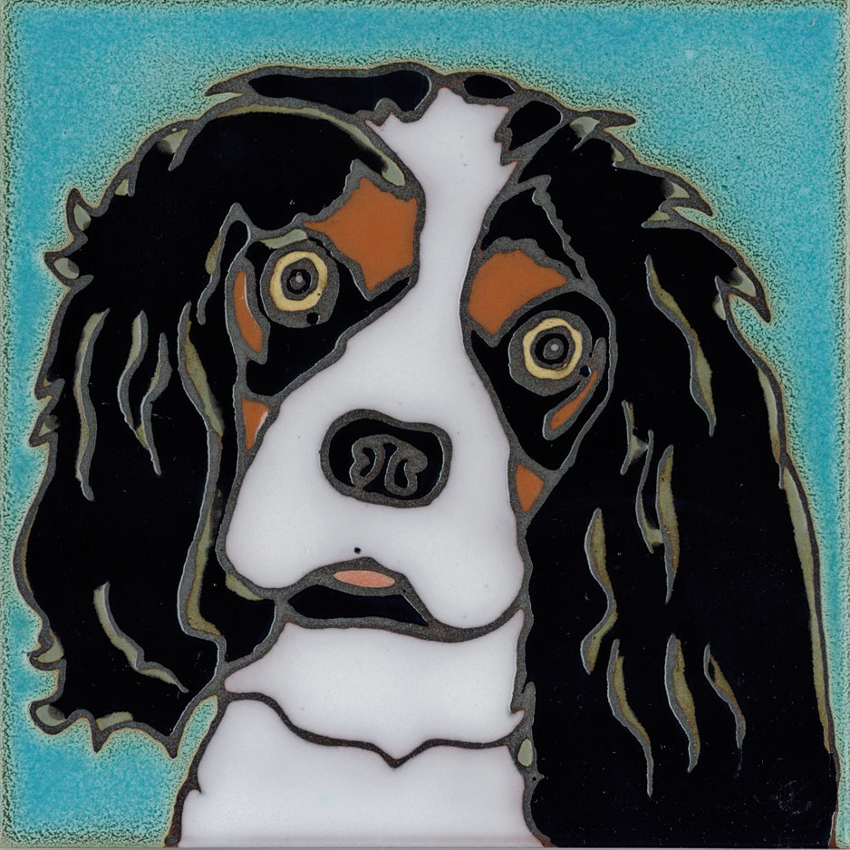 Ceramic Tile Cavalier King Charles Dog hand painted hot plate mural installation