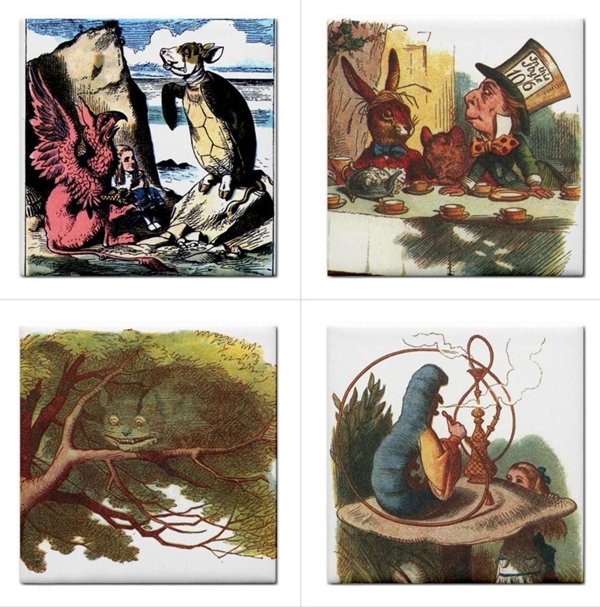 Alice In Wonderland Ceramic Tiles Decorative Coaster Backsplash 16 Tile Set