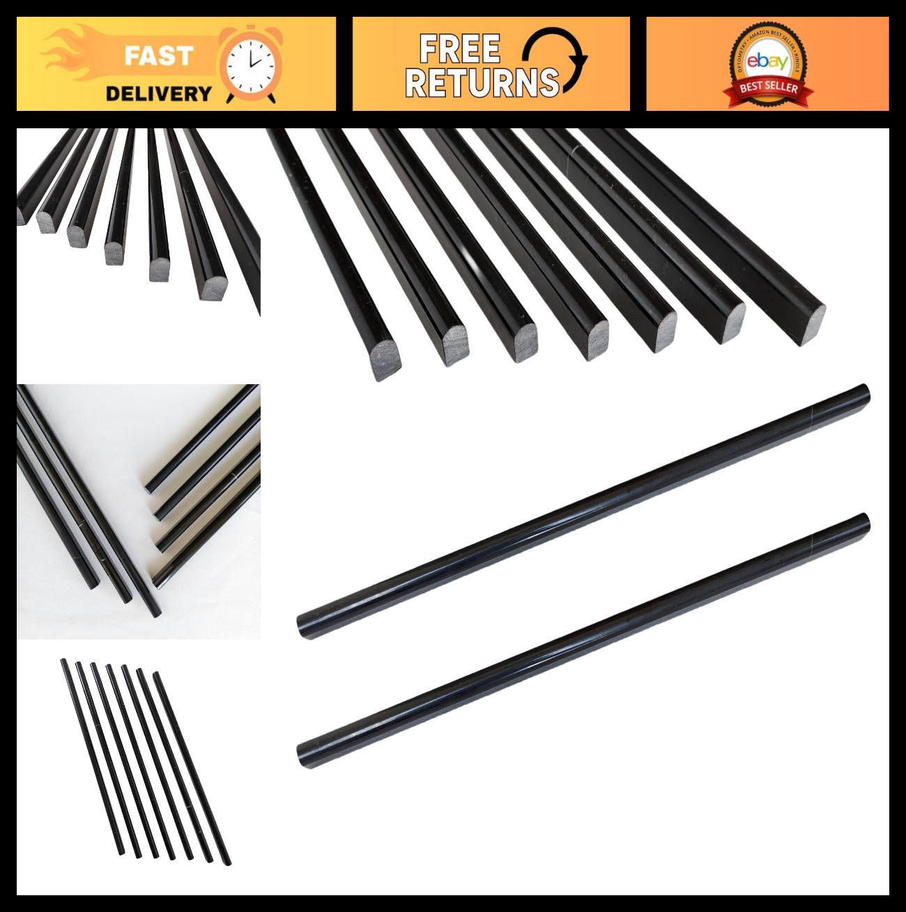 Polished Black Marble Pencil Tile Edge Trim, 10 Pack, 0.39″x12″ for Backsplash &
