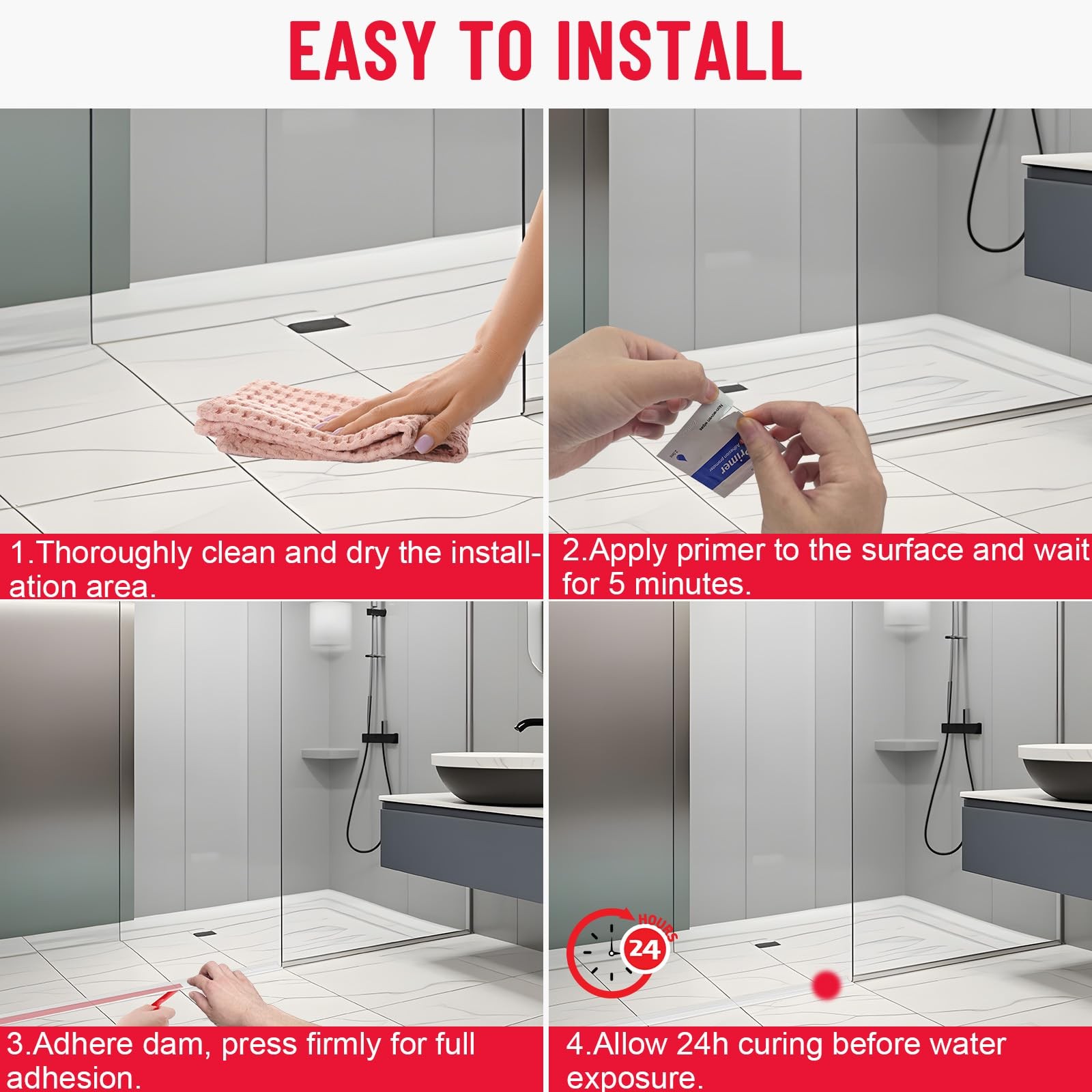 Shower Threshold Water Dam Guard – Self-Adhesive Silicone 39inch, Transparent