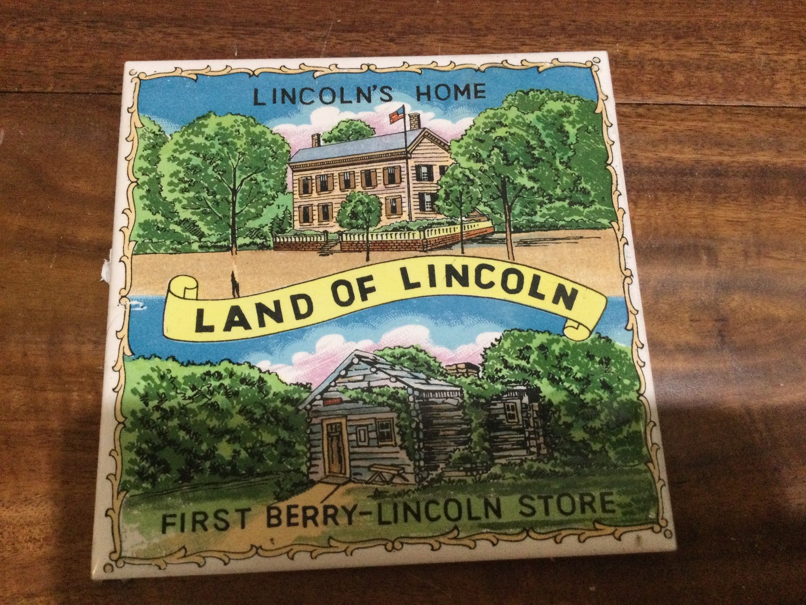 Ceramic Art Tile 4.5″x4.5″ Lincoln’s home First Berry Lincoln farm Trivet Japan