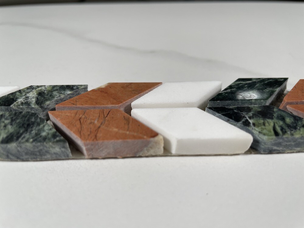 B0003P Marble Mosaic Border Listello Accent Tile Arrow Rojo 1.2×8.3 Polished