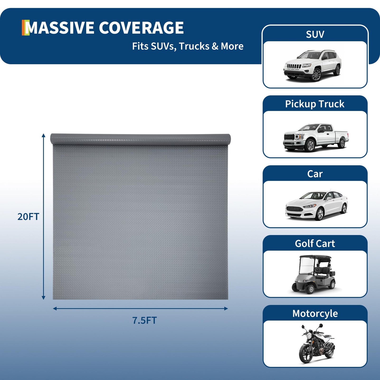 7.5×17/7.5×25/8×20 FT Garage Floor Mat, 2mm Thickened PVC Garage Floor Mat Roll