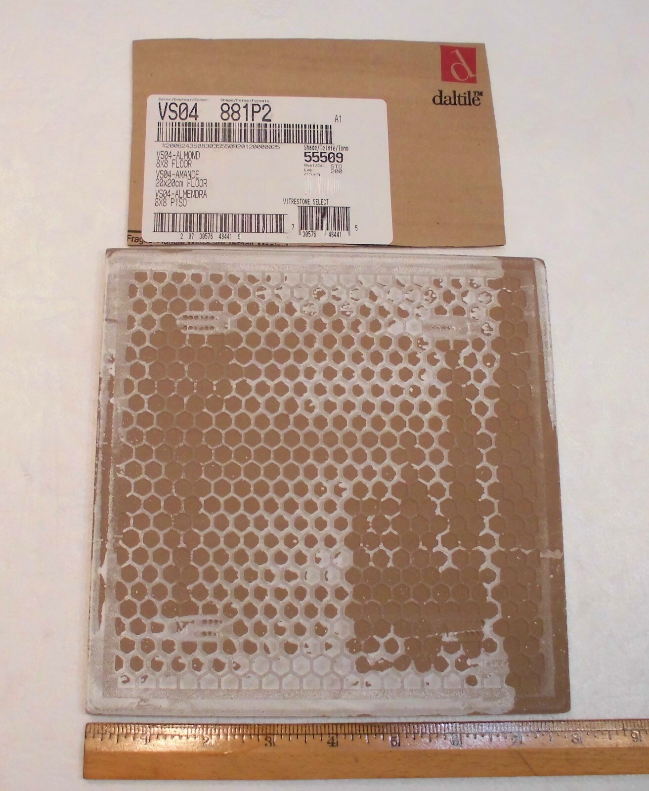 1 pc. Speckled Almond: Daltile Ceramic Floor Tile: 8″ X 8″ + light grays & brown