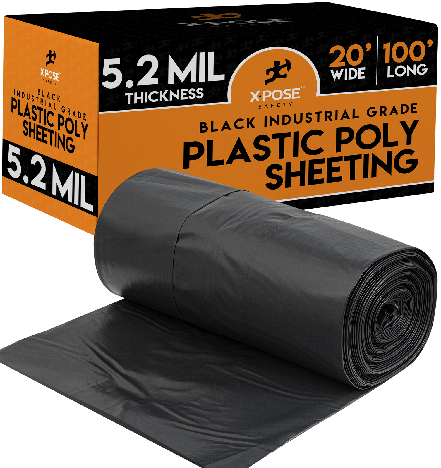 Black Poly Sheeting – 20×100 Feet – Heavy Duty, 5.2 Mil Thick Plastic Tarp