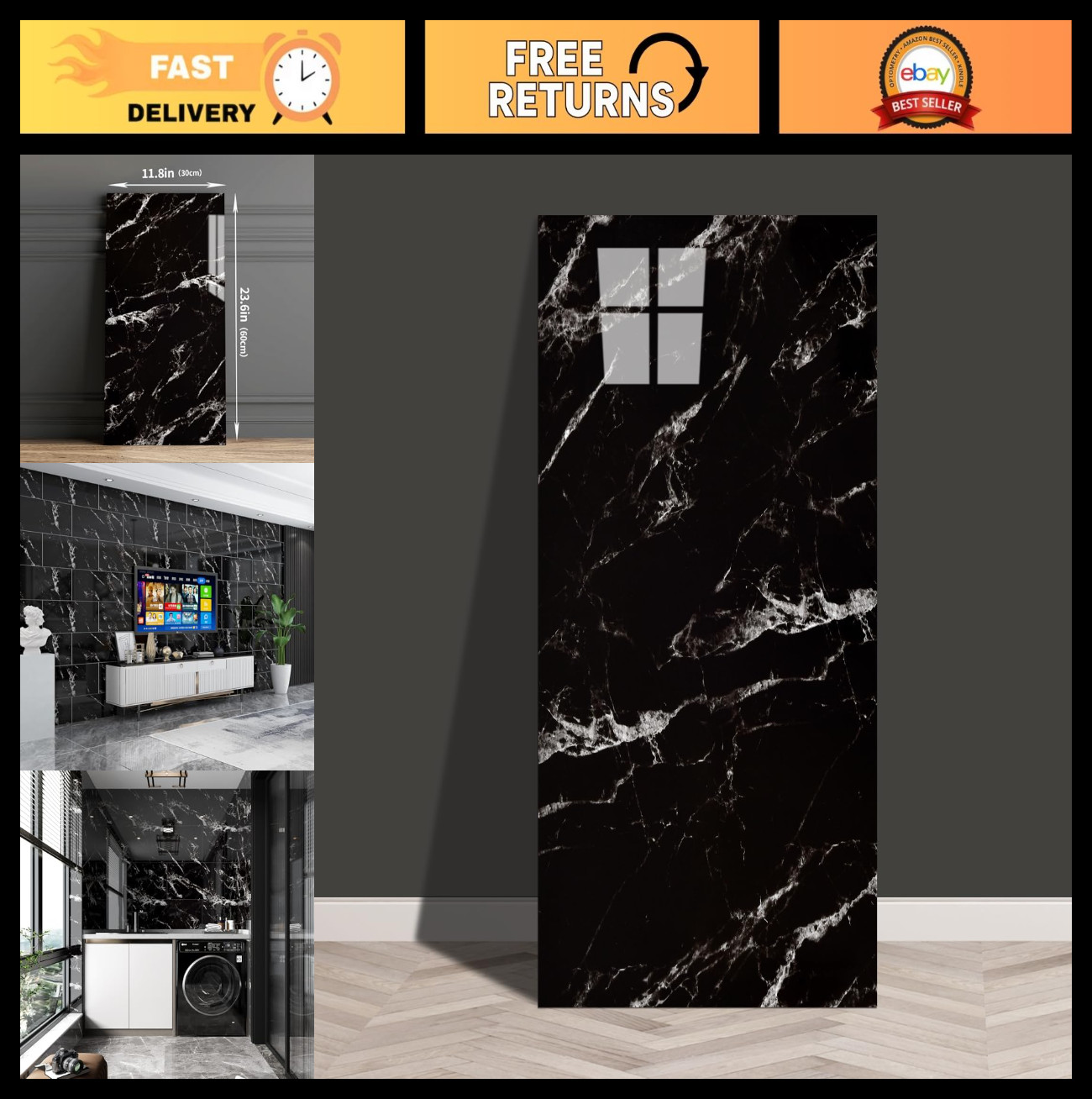 Peel and Stick Wall Panels – 20 Pieces, 23.6×11.8in, Lightweight Marble Look Bac