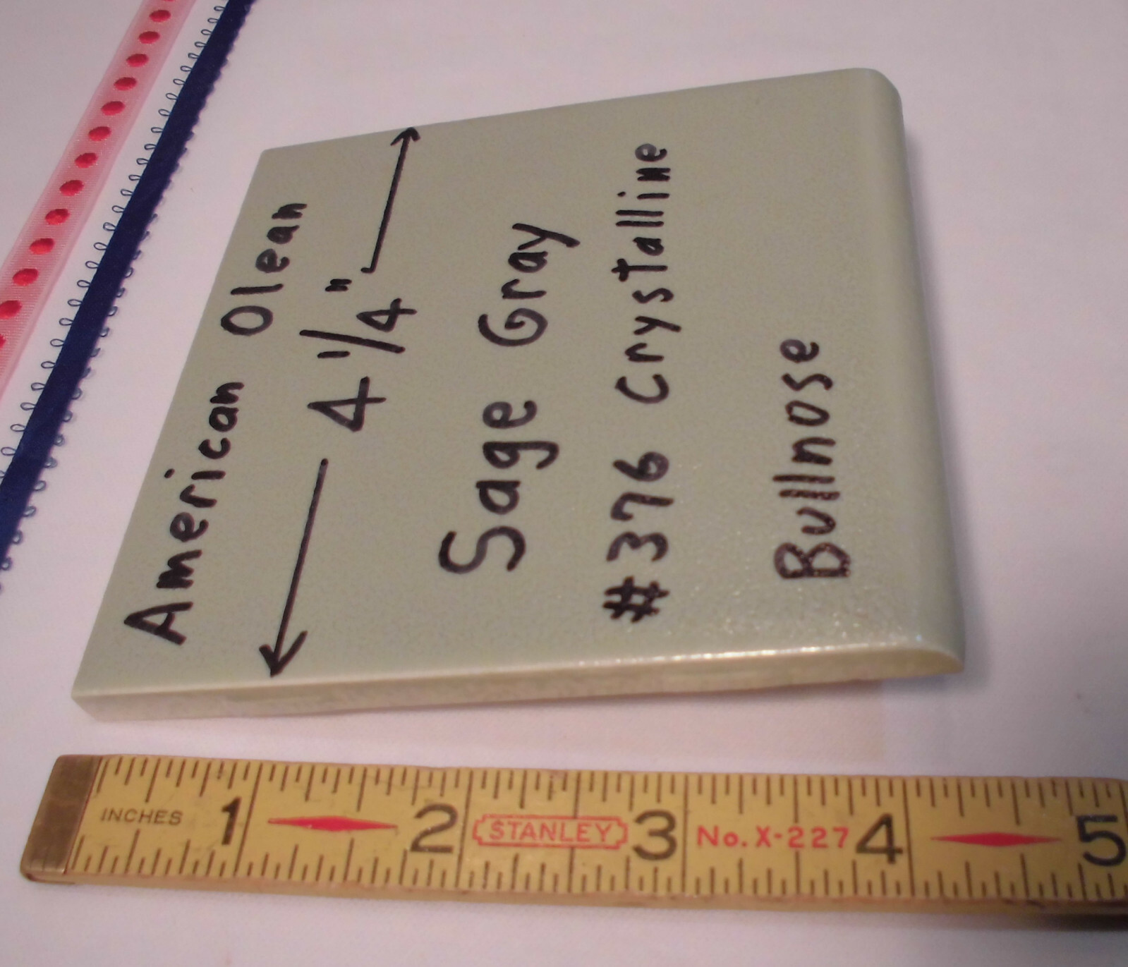 1 pc. *Sage Gray-Green* Crystalline Ceramic Bullnose Tile 4-1/4” American Olean