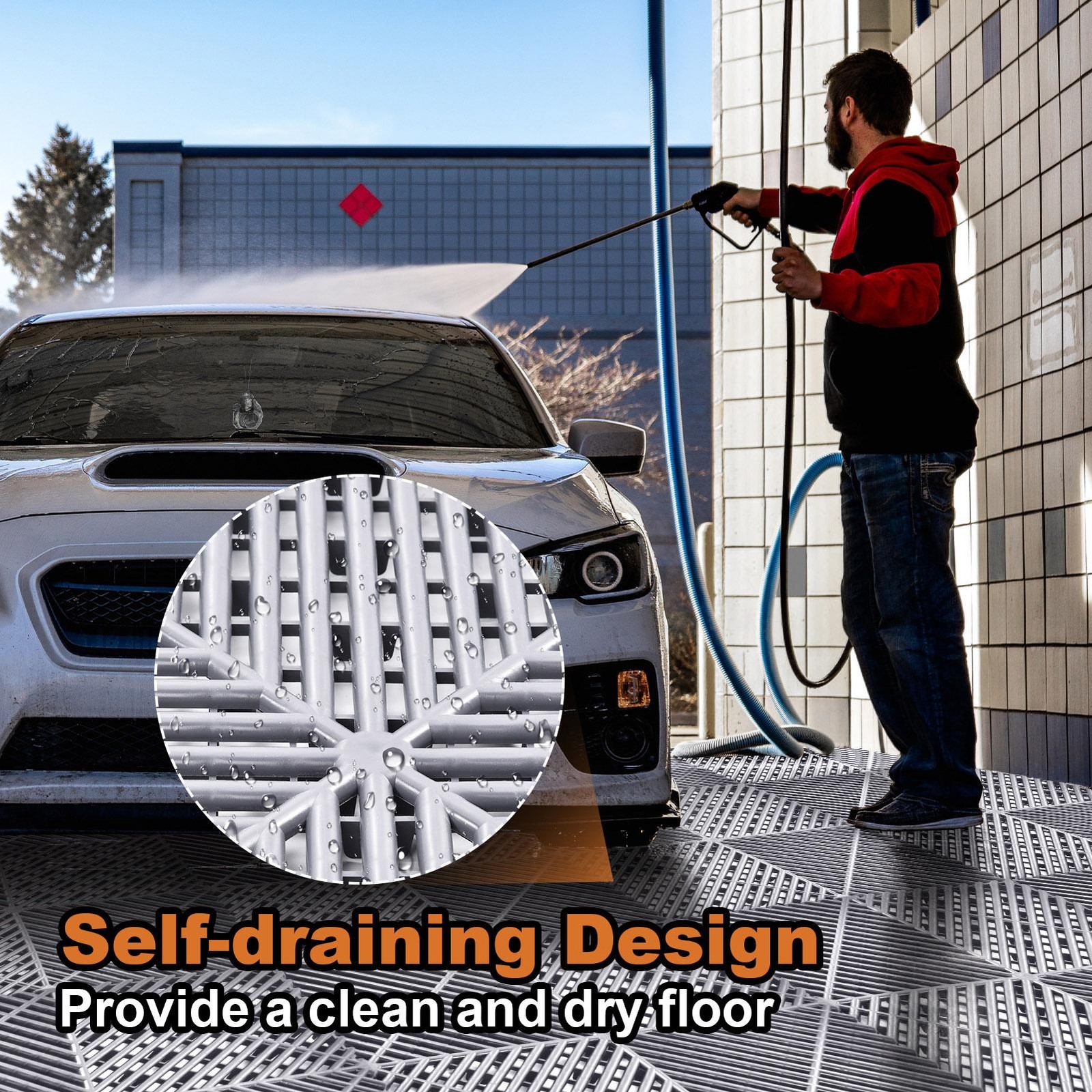 40 Packs Interlocking Garage Floor Tiles Vented Water Drainage 15.75×15.75”