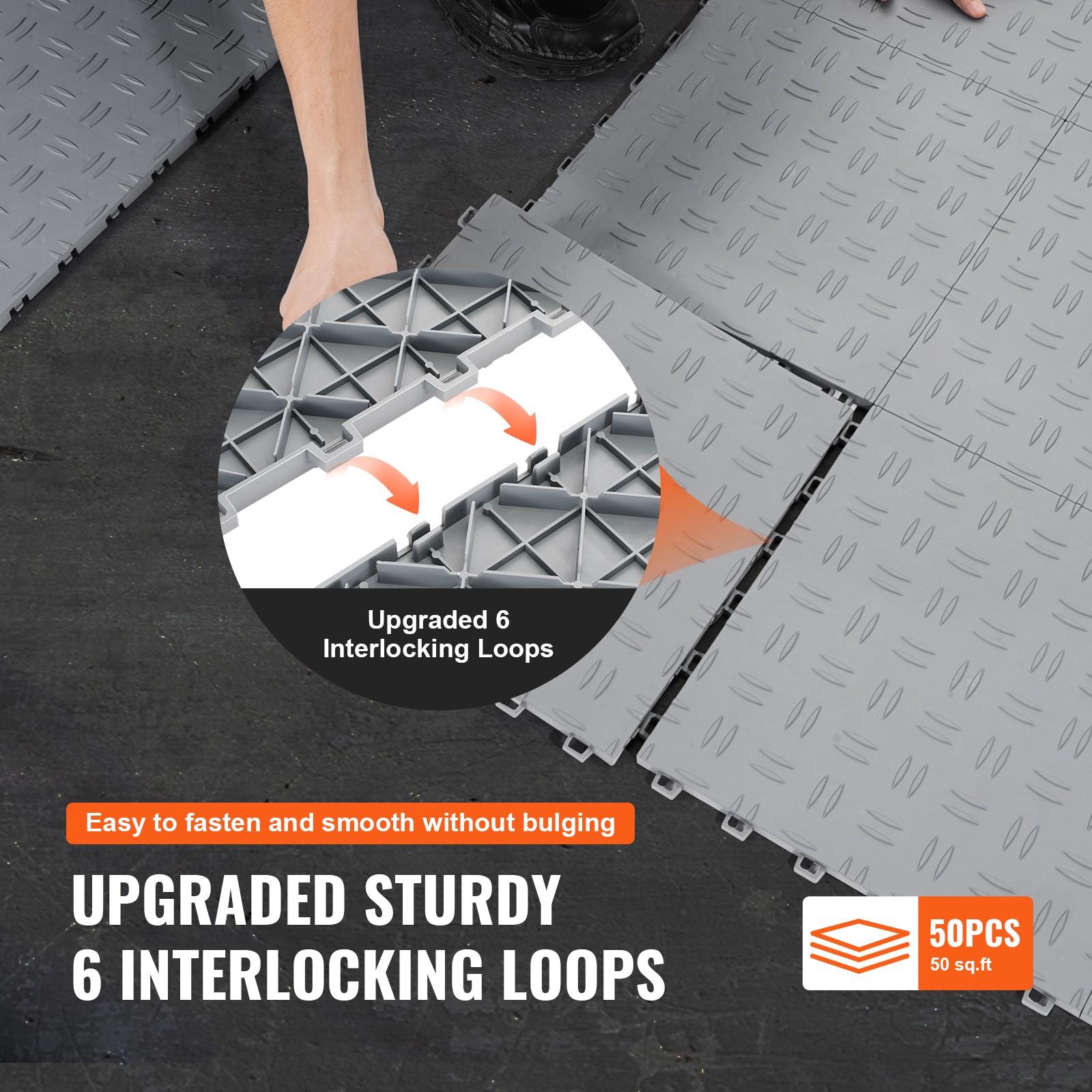 VEVOR Garage Tiles Interlocking 12×12 in 50 Pack Garage Flooring Tiles Silver