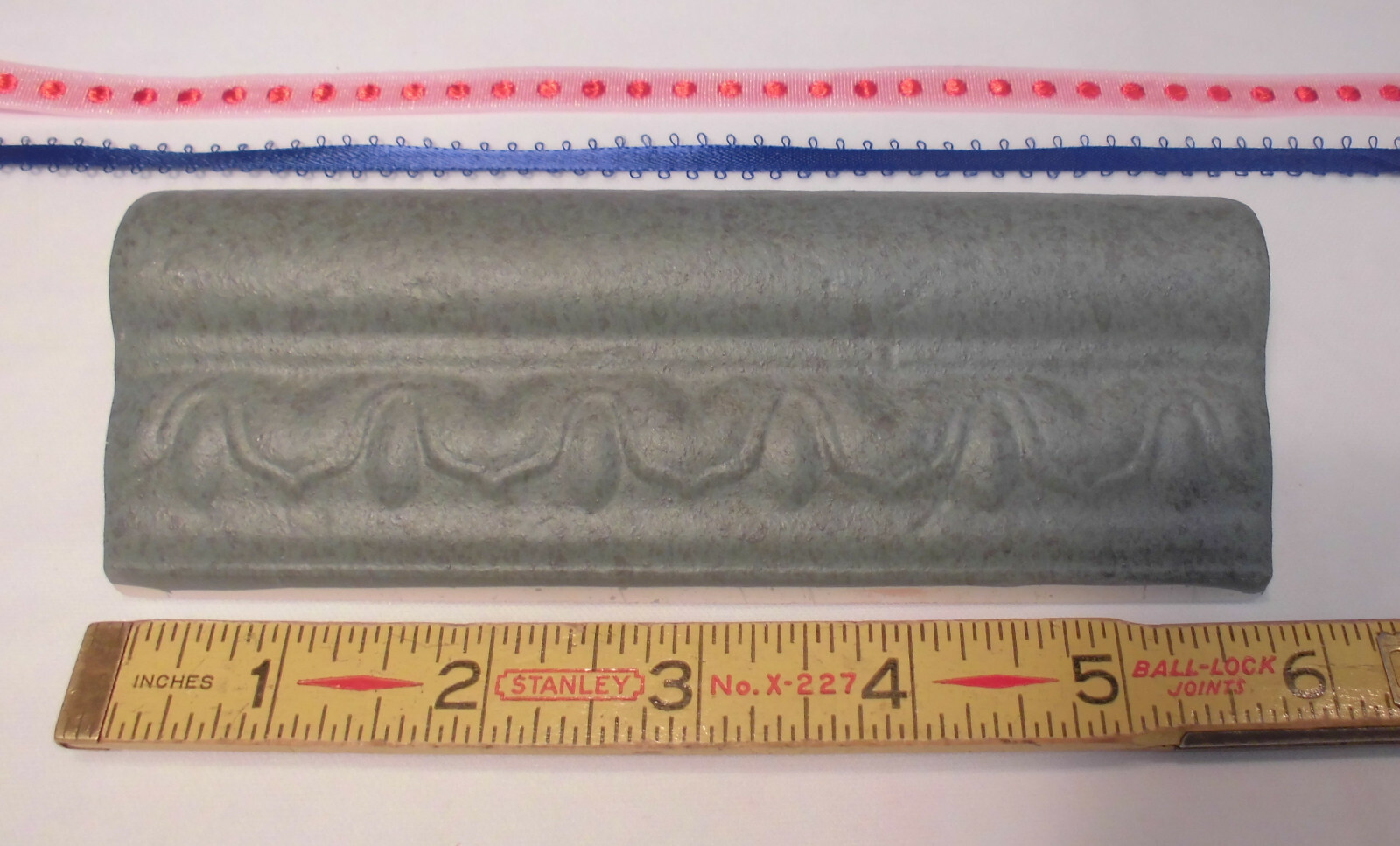 1 pc. *Gray Green* V Cap Ceramic Trim Tile; Counter-top Edging: Matte 2″ X 6″
