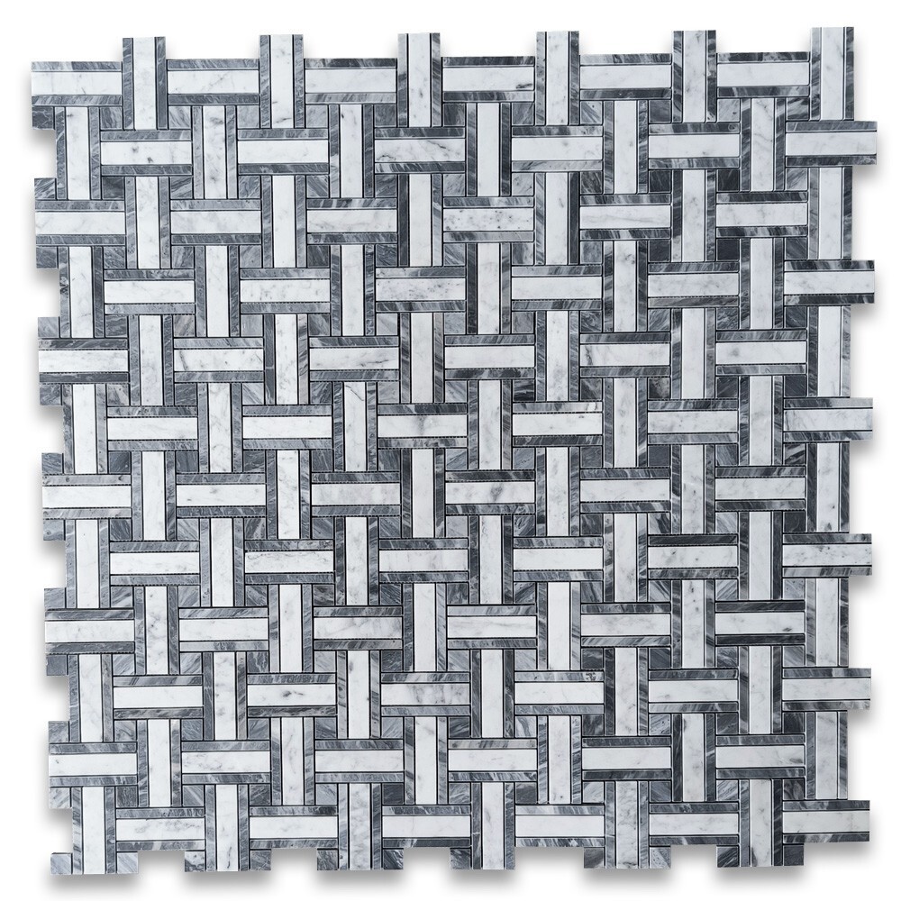 C66A7XH Carrara White Marble Twine Basketweave Mosaic Tile Bardiglio Gray