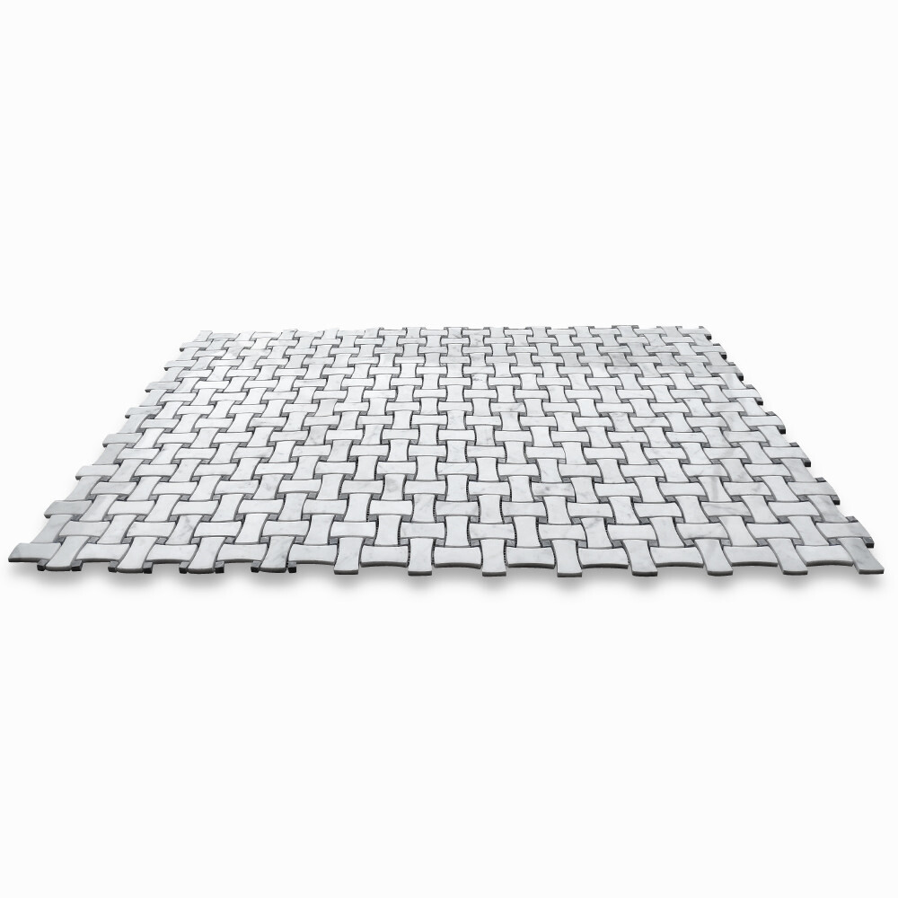 C677XP Carrara Venato Marble DogBone Basketweave Mosaic Gray Dots Tile Polish
