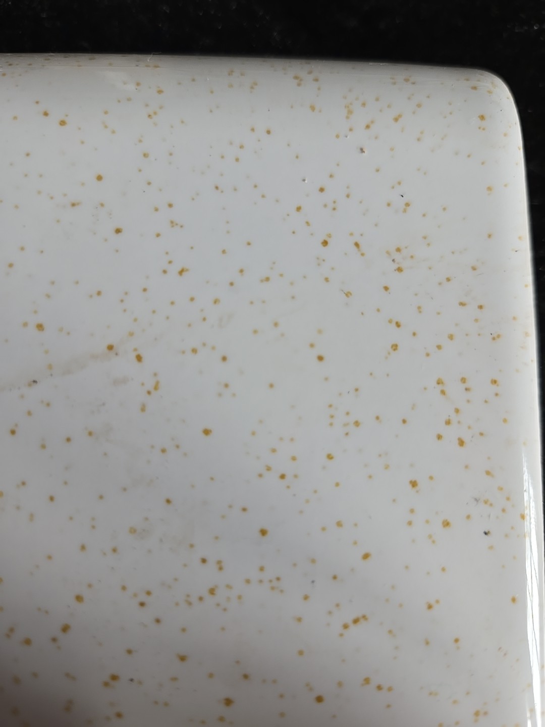 Vint Ceramic White W/gold Specks Curved Bullnose Trim Tile NOS 4 3/8″ X 4 3/8″