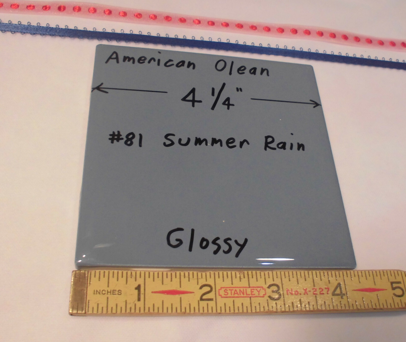 1 pc. Glossy Ceramic Tiles *Blue-Gray * by American Olean 4-1/4″ *Summer Rain*