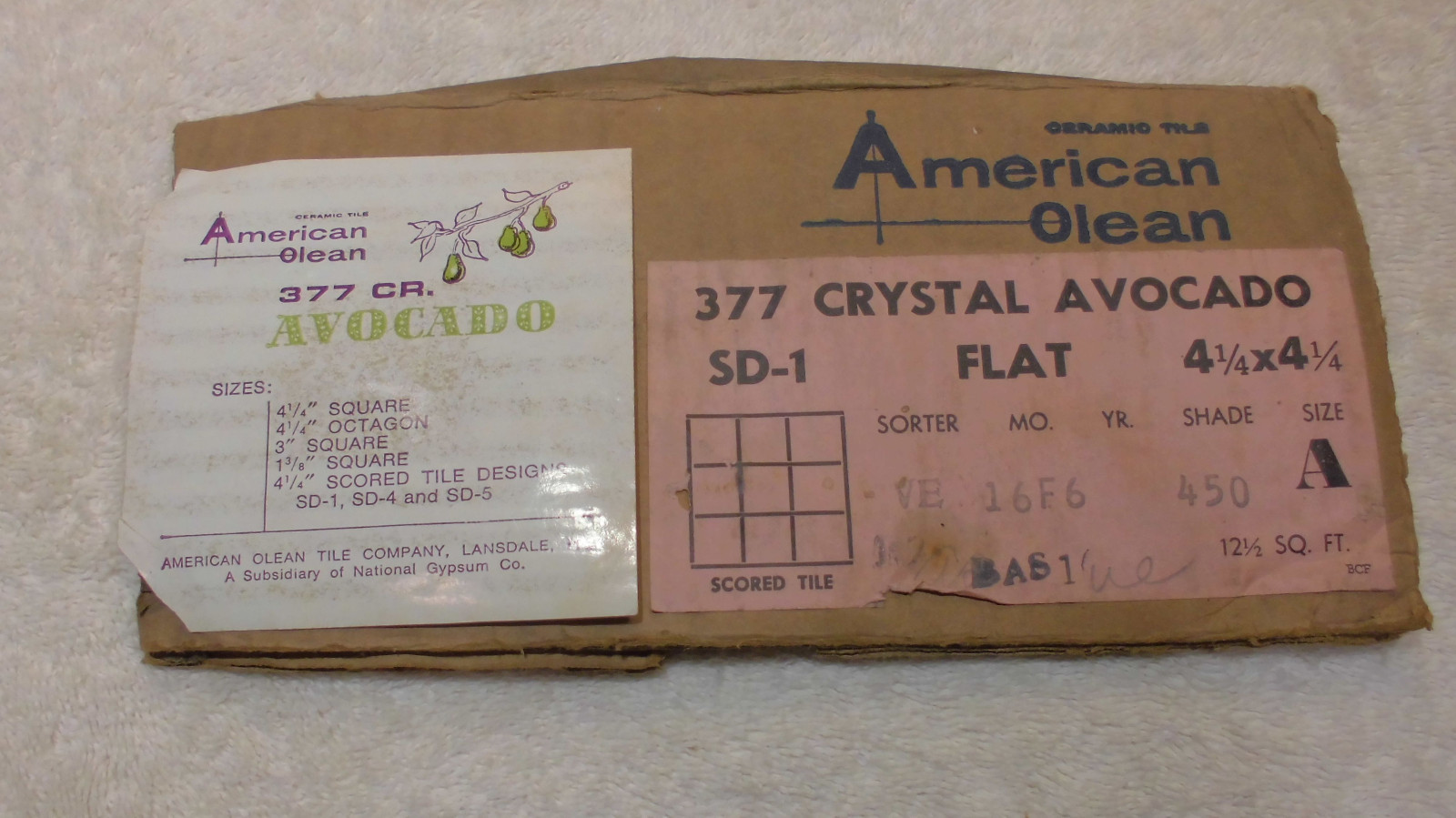 1 pc. Ceramic Tile *Avocado-Green* 9th Scored Crystalline: American Olean 4-1/4″