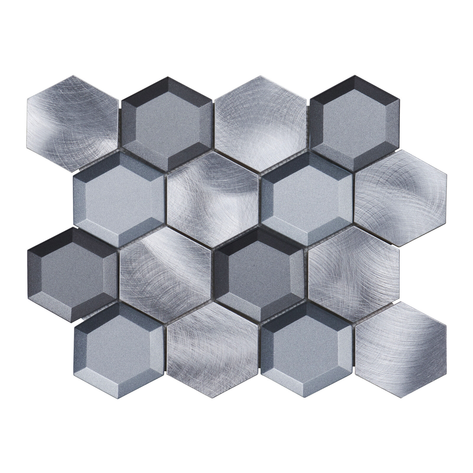 Gray Aluminum Glass Hexagon Modern Mosaic Tile Metallic Backsplash Kitchen Wall