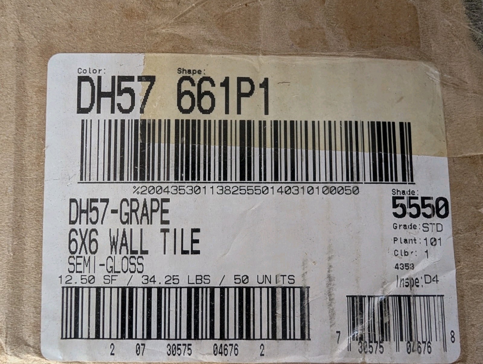 1 pc of Daltile Ceramic Tile 6″ Square NEW DH-57 Grape AO 110 Burgundy Gloss USA