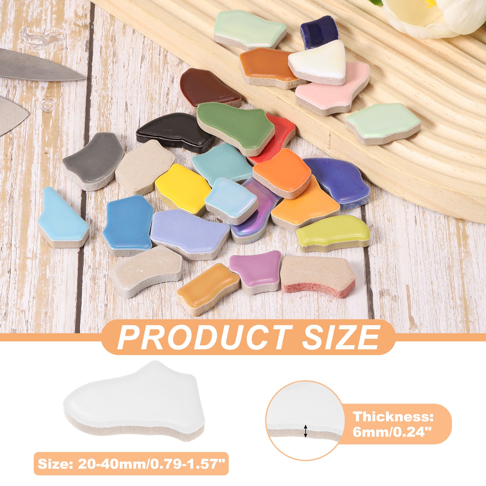500g/1.1LB Irregular Ceramics Mosaic Tiles, 0.79″-1.57″ Mosaic Tile, White