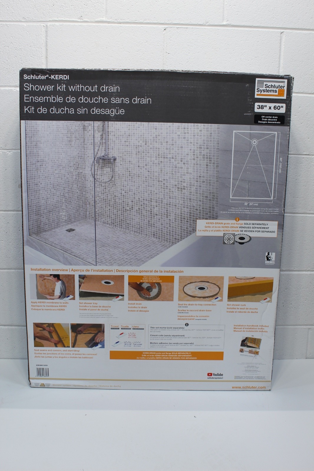 Schluter KERDI-SHOWER-KIT – WITHOUT THE DRAIN OFF CENTER 38″x60″ KSK 965 1525S