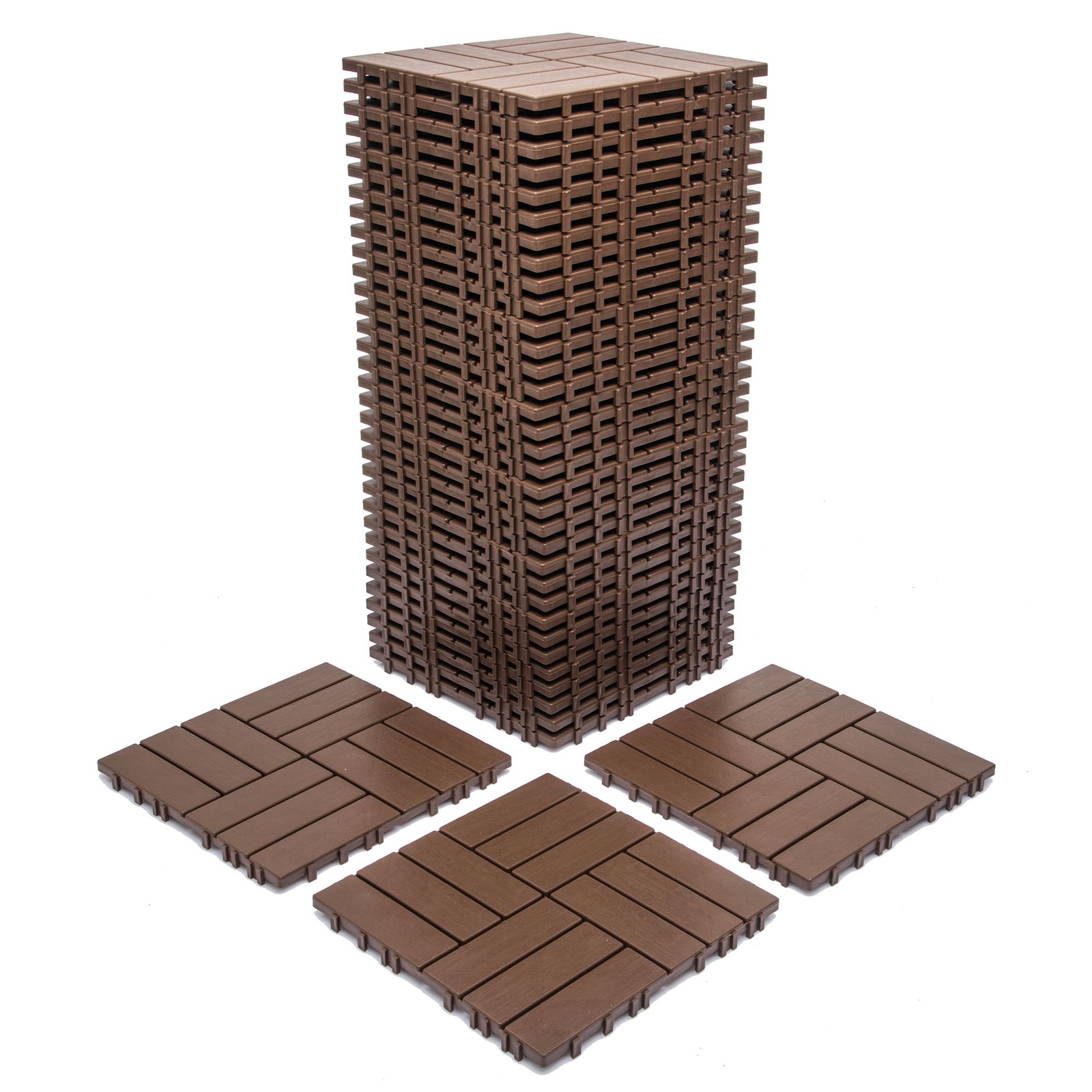 68-Pack 11.42″x11.42″ Interlocking Plastic Deck Tiles – 61.60 Sq.Ft Flooring