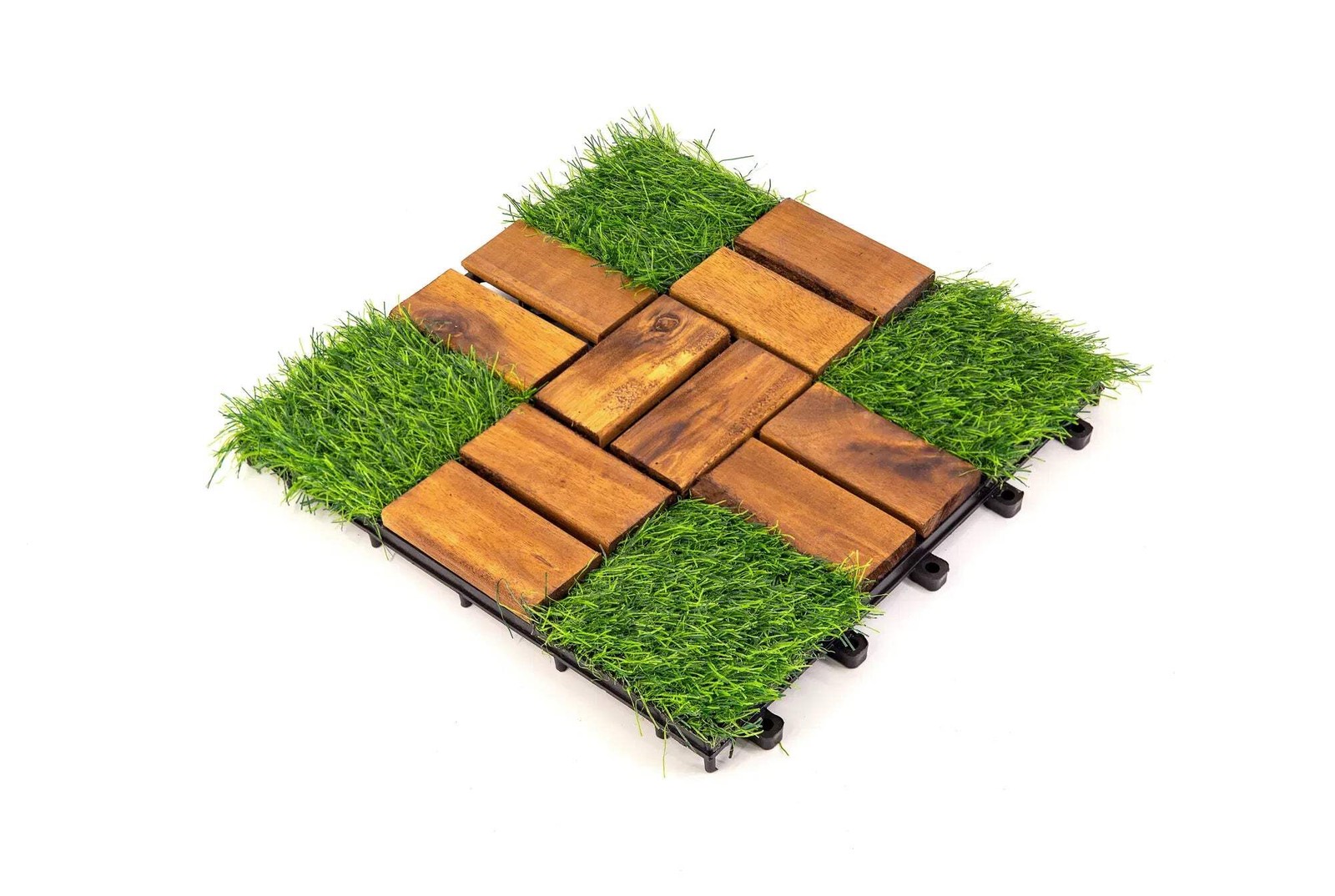 10PCS Acacia Wood Deck Tile Interlocking Flooring Waterproof Tiles Outdoor Patio