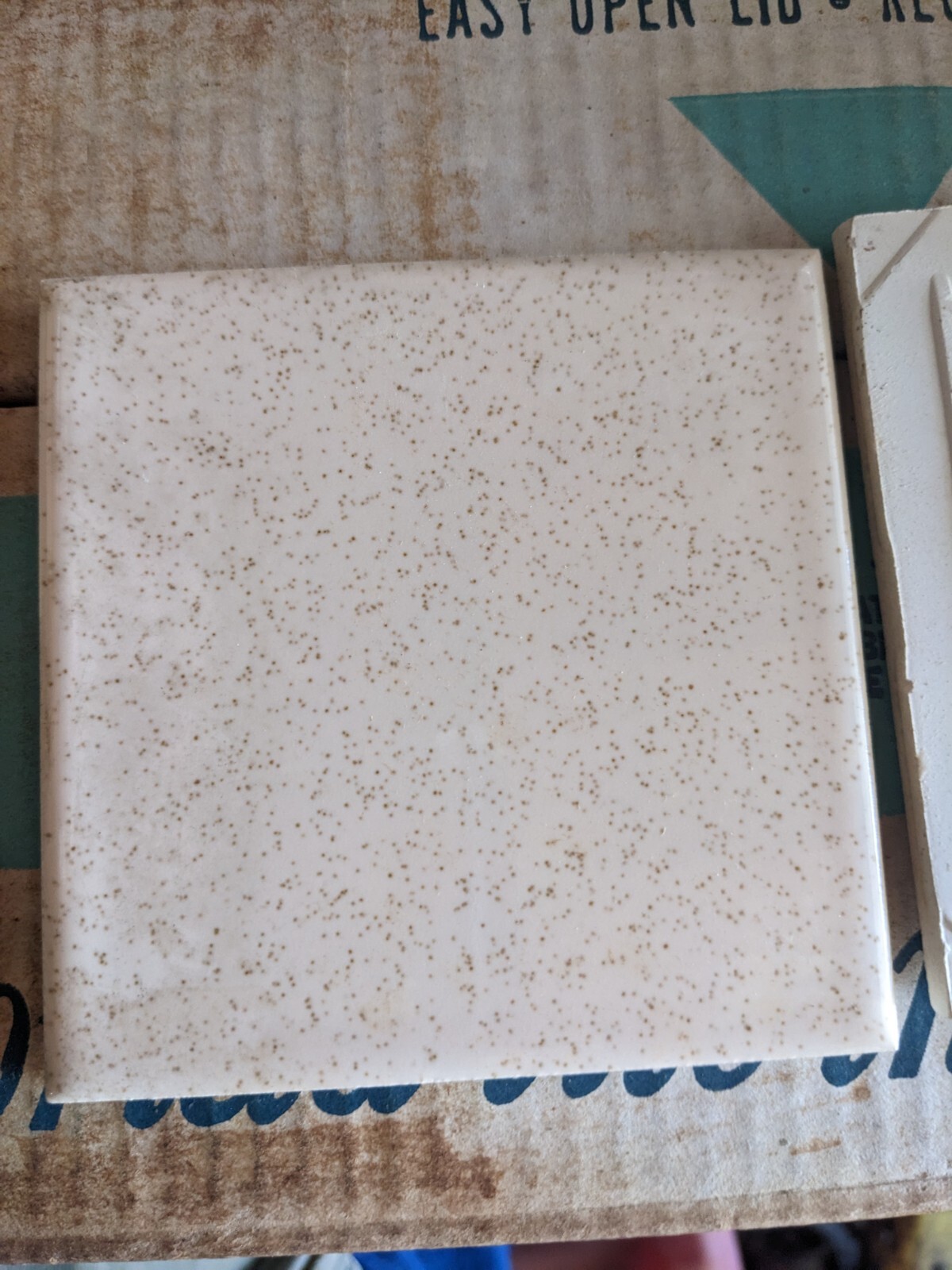 2 pcs Vintage 4 3/8″ Ceramic Tile Florida Tile Speckled Glossy “Buckwheat” #291