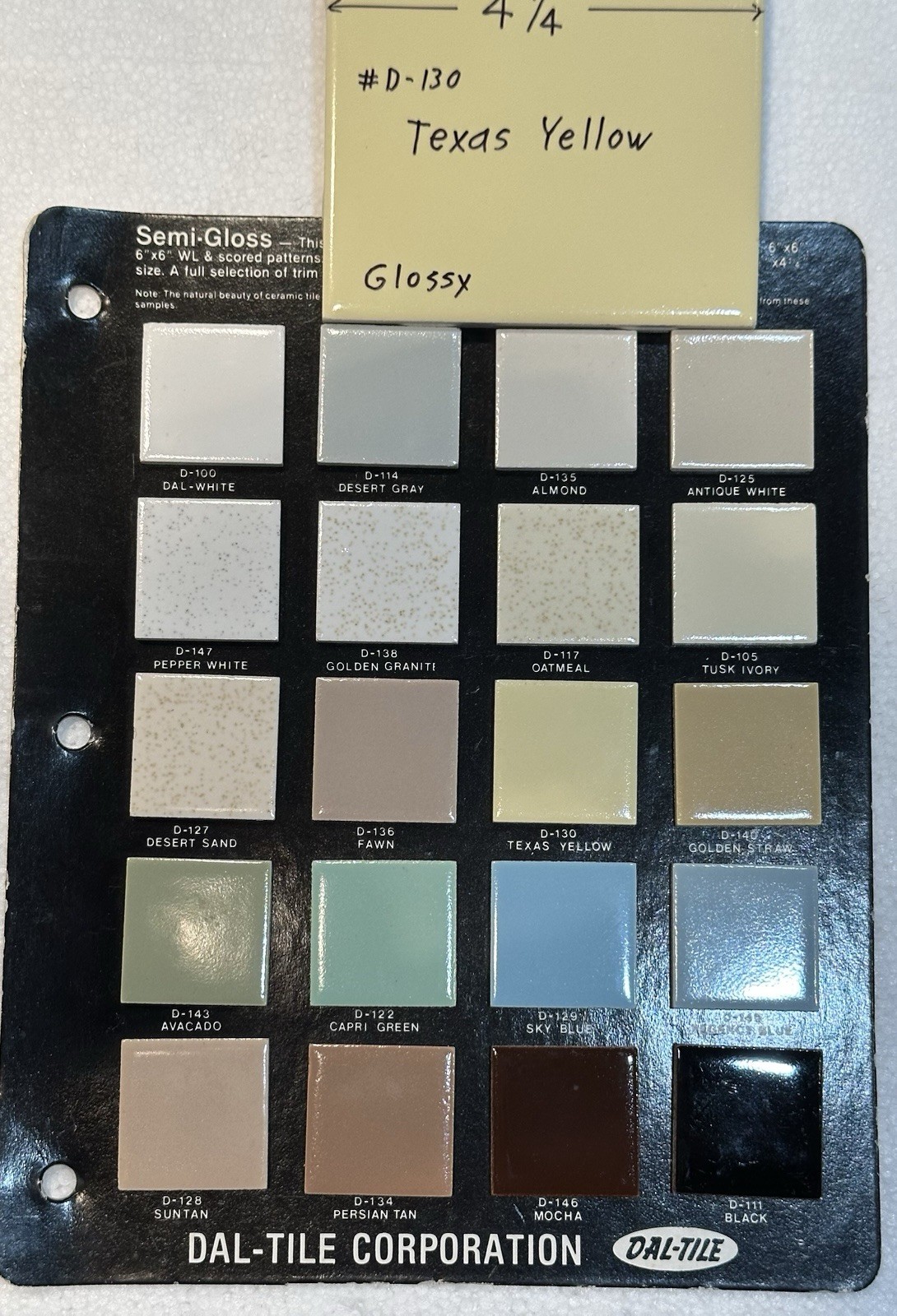 1 pc. Texas Yellow: 4-1/4″ Glossy Ceramic Tile, Made by Daltile Co. in USA, New