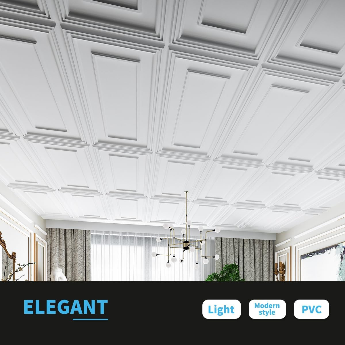Drop Ceiling Tiles, 24X48In. White (12-Pack), Polyvinyl Chloride (PVC), Glue Dow