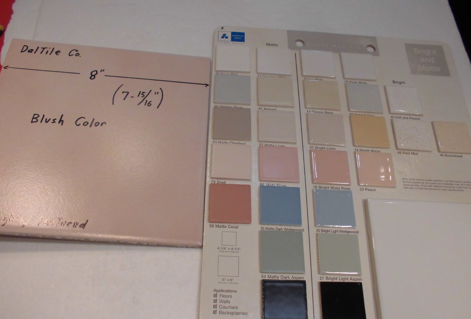 1 pc. Blush Color: Daltile Ceramic Floor Tile: 7-15/16″ Hint of Pink, New Stock