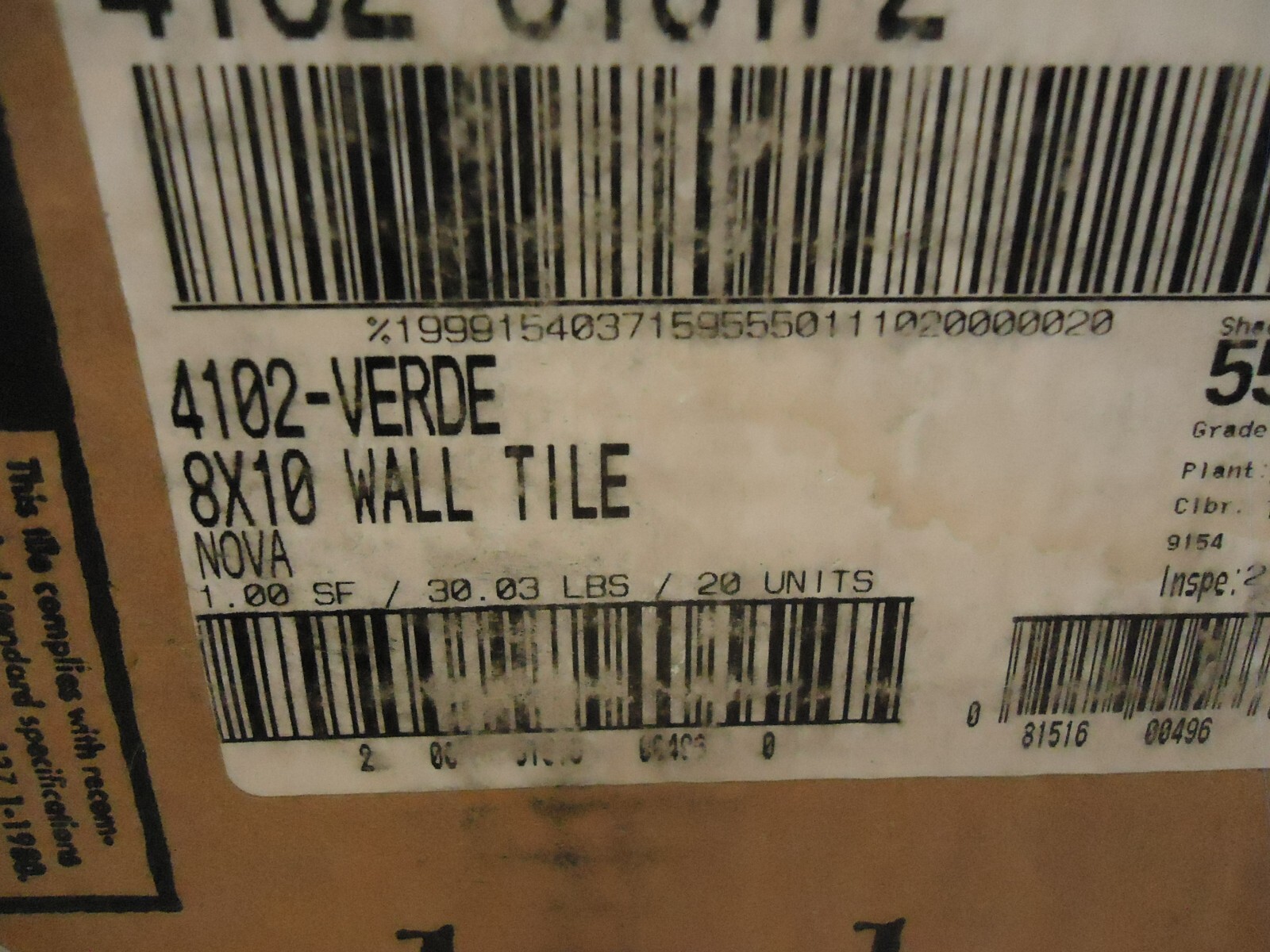 DALTILE 8″X10″ MARBLEIZED CERAMIC WALL TILE GREEN MARBLE DESIGN 20 PK ^