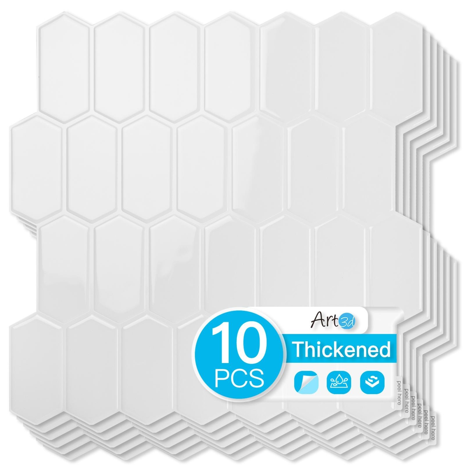 10pcs Peel and Stick Backsplash Thickened Tiles, 12”x12”, Cover 10 Sq.Ft.