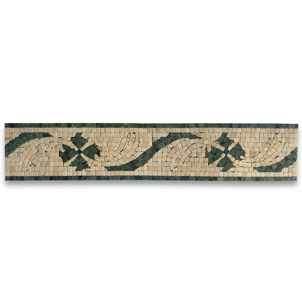 B0047PT Marble Mosaic Border Listello Accent Tile Clover Green 4.7×12 Polished