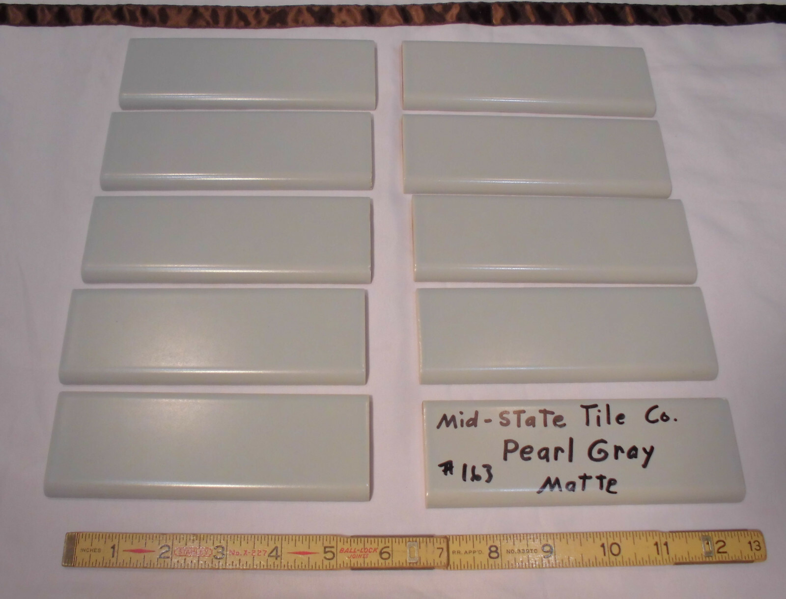 10 pcs. Vintage Matte *Pearl Gray* 2” X 6” Surface-Flat Bullnose Ceramic Tiles
