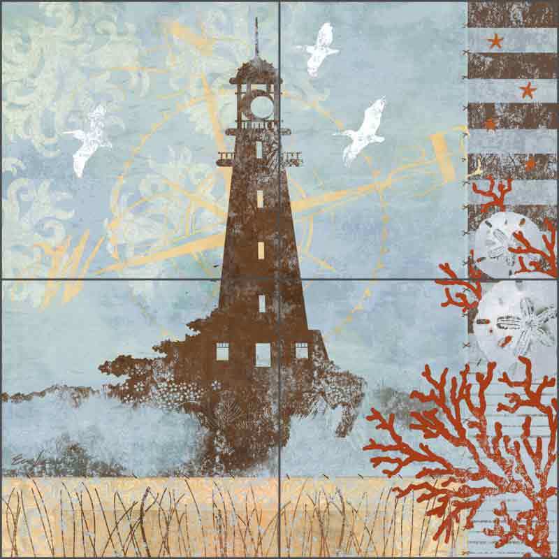 Lighthouse Tile Backsplash Evelia Coastal Art Ceramic Mural OB-ES75c