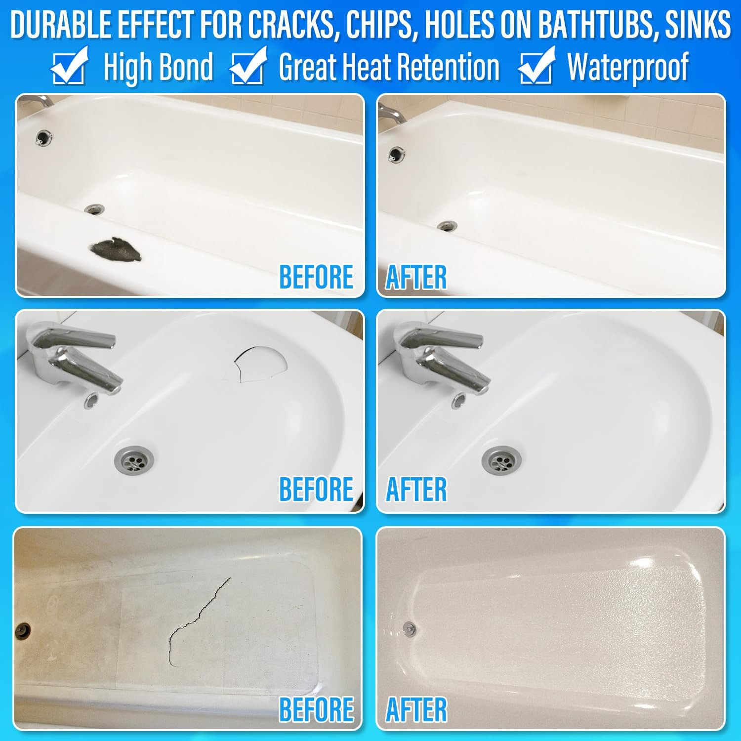 Tub Repair Kit White, Tub Chip and Bathtub Repair Kit for Enamel, Fiberglass, Ac