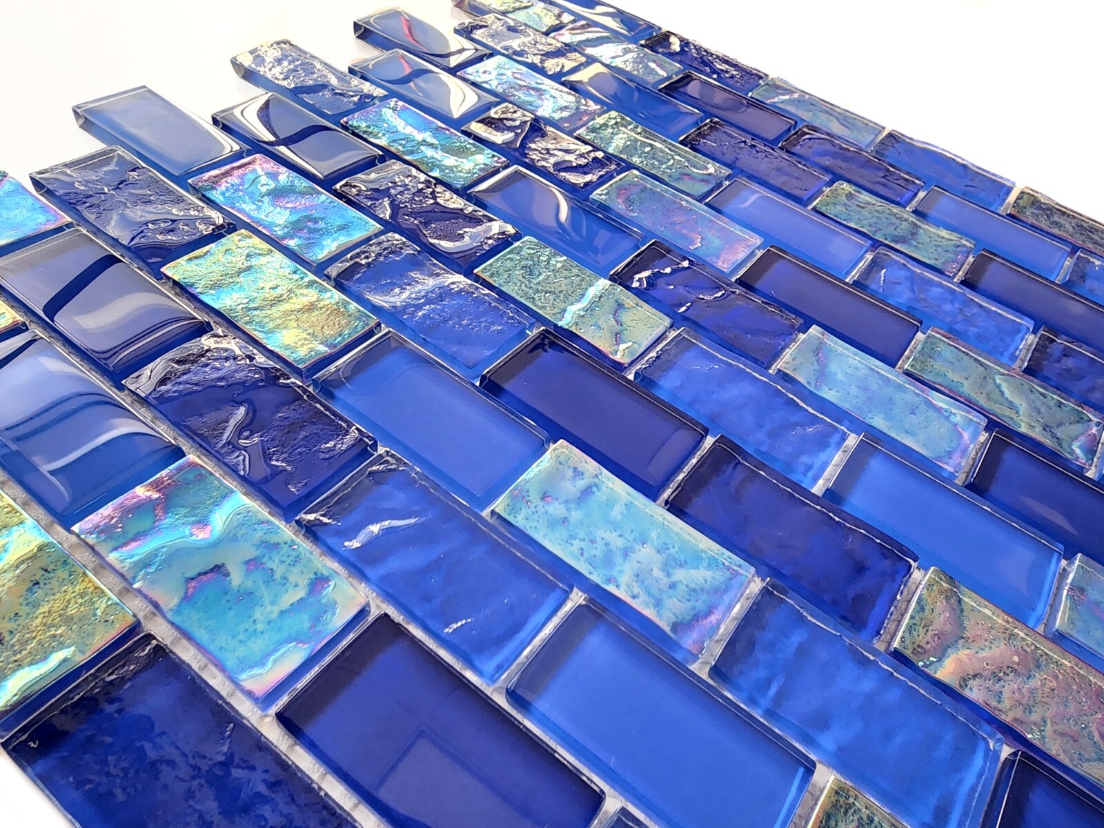 Ocean Shimmer Iridescent Glass Pool Tile 1 x 2 inch Coastal Blue Pool and Bath
