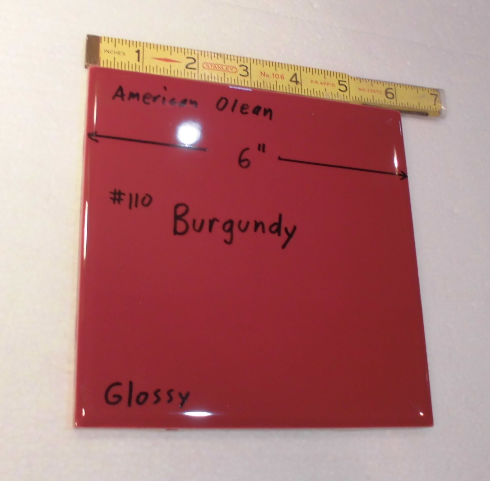 1 pc. Burgundy: 6″ X 6″ Glossy Ceramic Tile by American Olean Co. New Stock