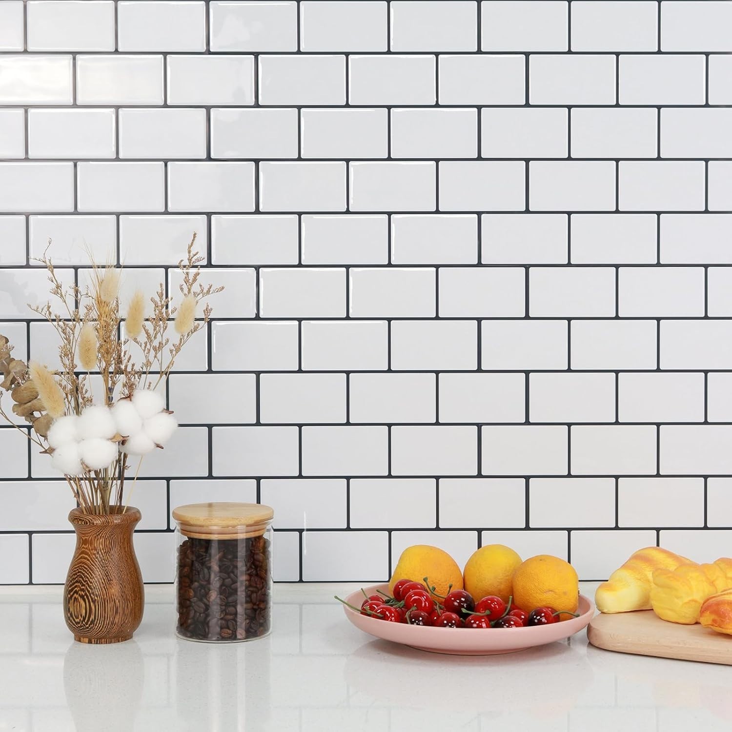 White Subway Peel and Stick Backsplash Tiles for Kitchen