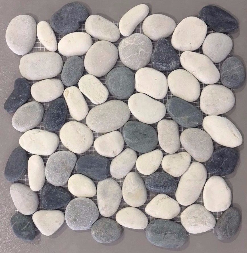 Valencia Cool Blend Round Pebble Tile 12×12″ River Rock Stone Shower Floor Wall