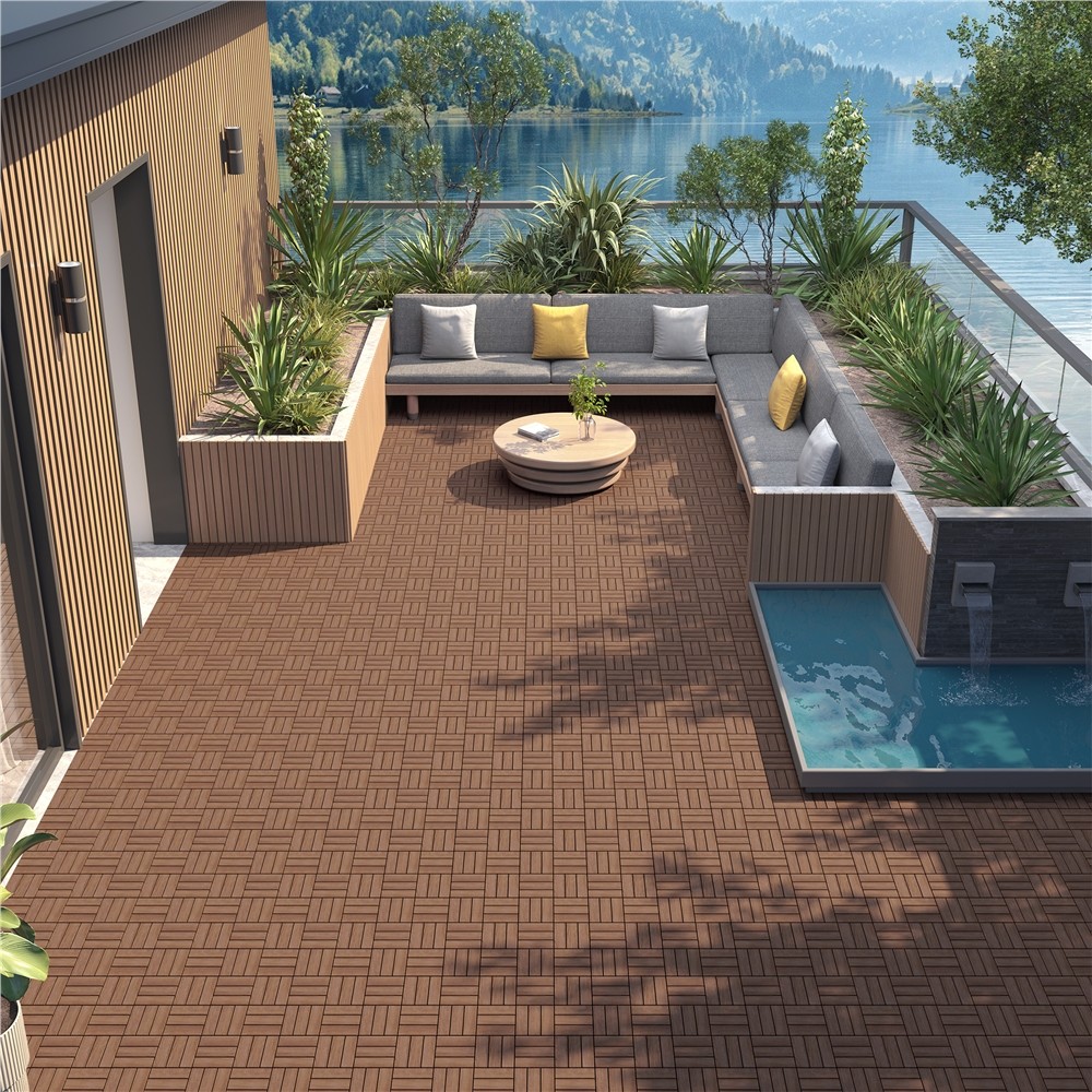 Pack of 27 Wood Interlocking Flooring Tiles Deck Tiles for Outdoor & Indoor