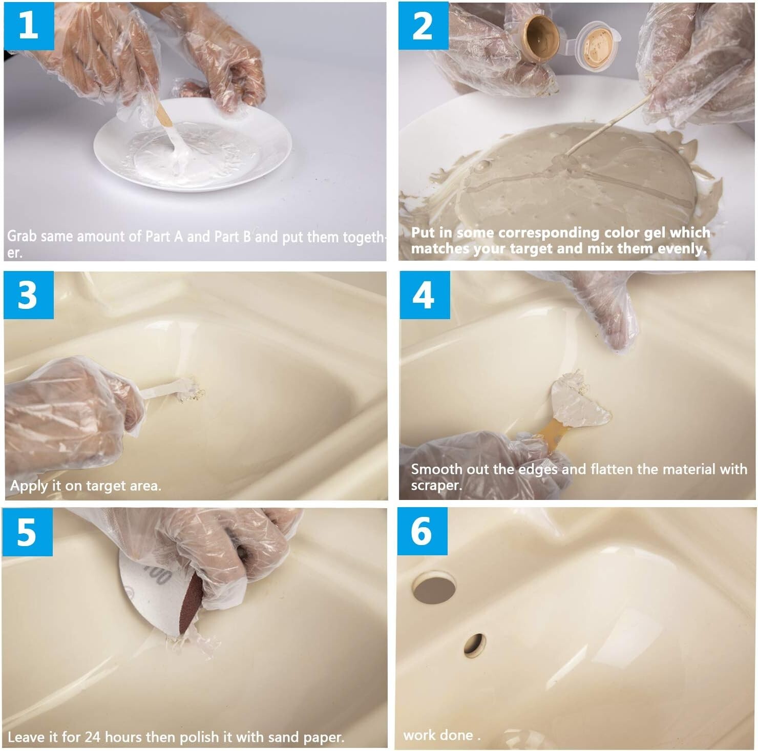 Complete Bathtub Repair Kit – Color Match Epoxy Resin for Porcelain & Fiberglass