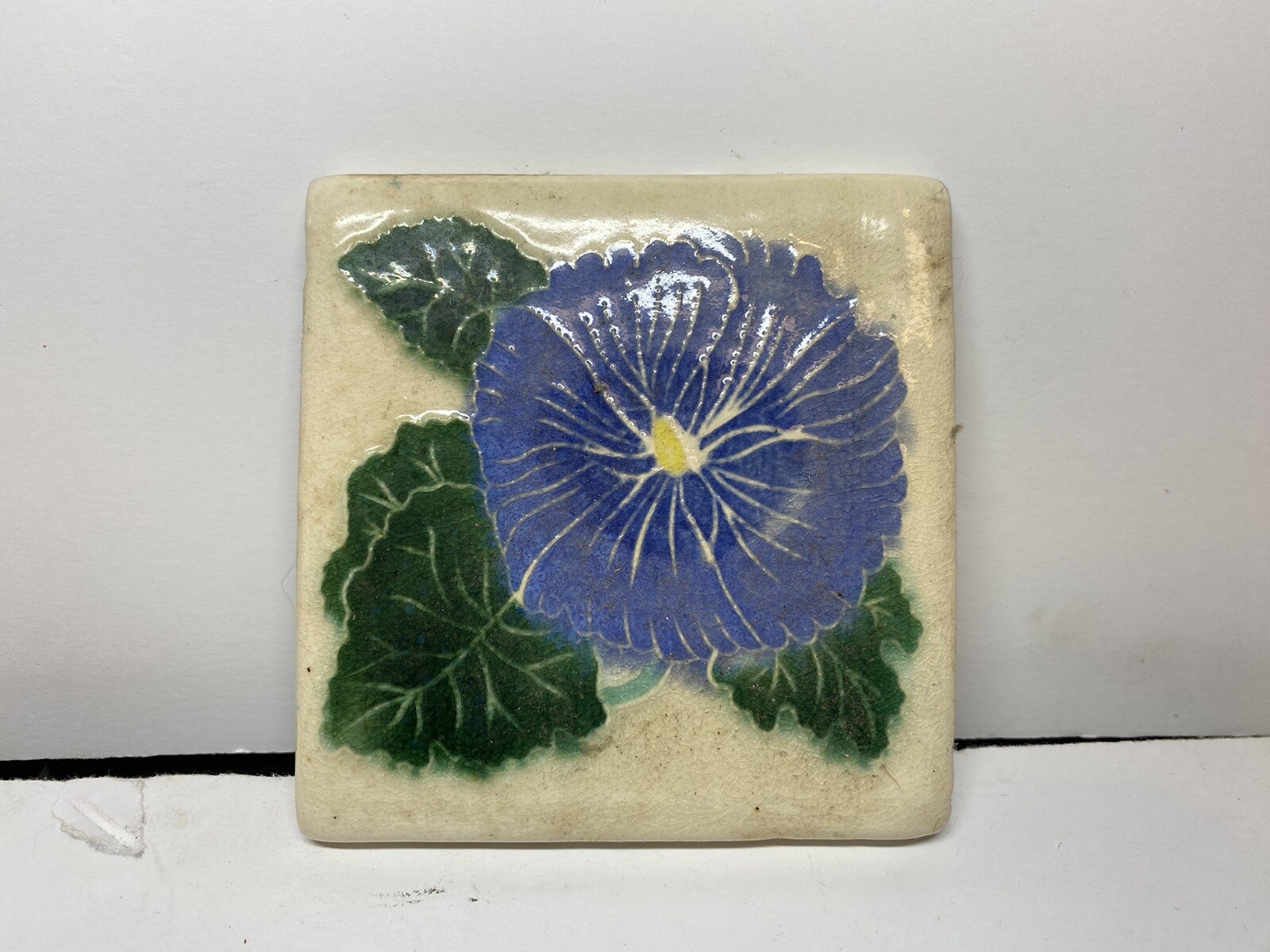 Vintage Ceramic Porcelain Kiln Fired Floral 4” Tile