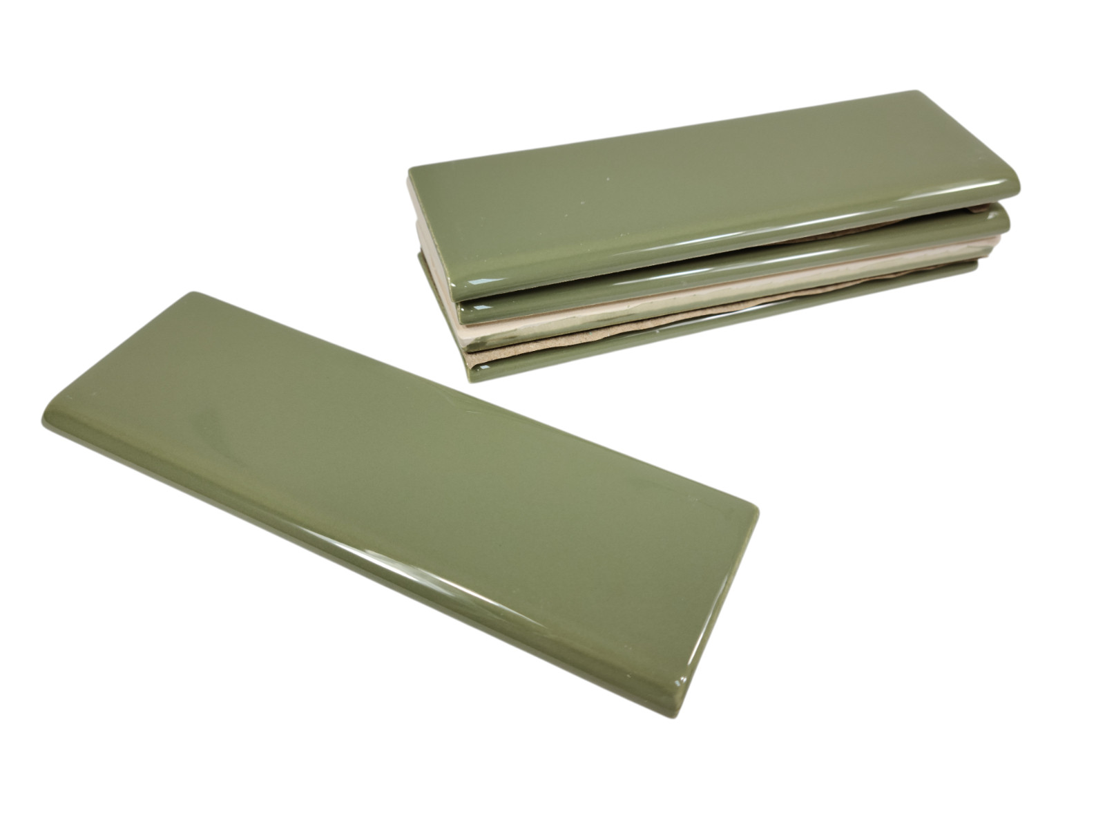 Avocado Green Ceramic Tile Bullnose Subway Backsplash Trim Mid Century Modern