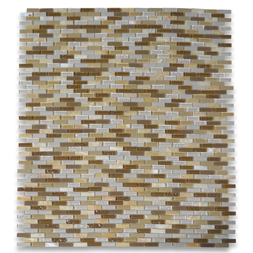 A62004 Glass Mosaic Tile Beige Brown White Crackled Yellow Honey Onyx Accent