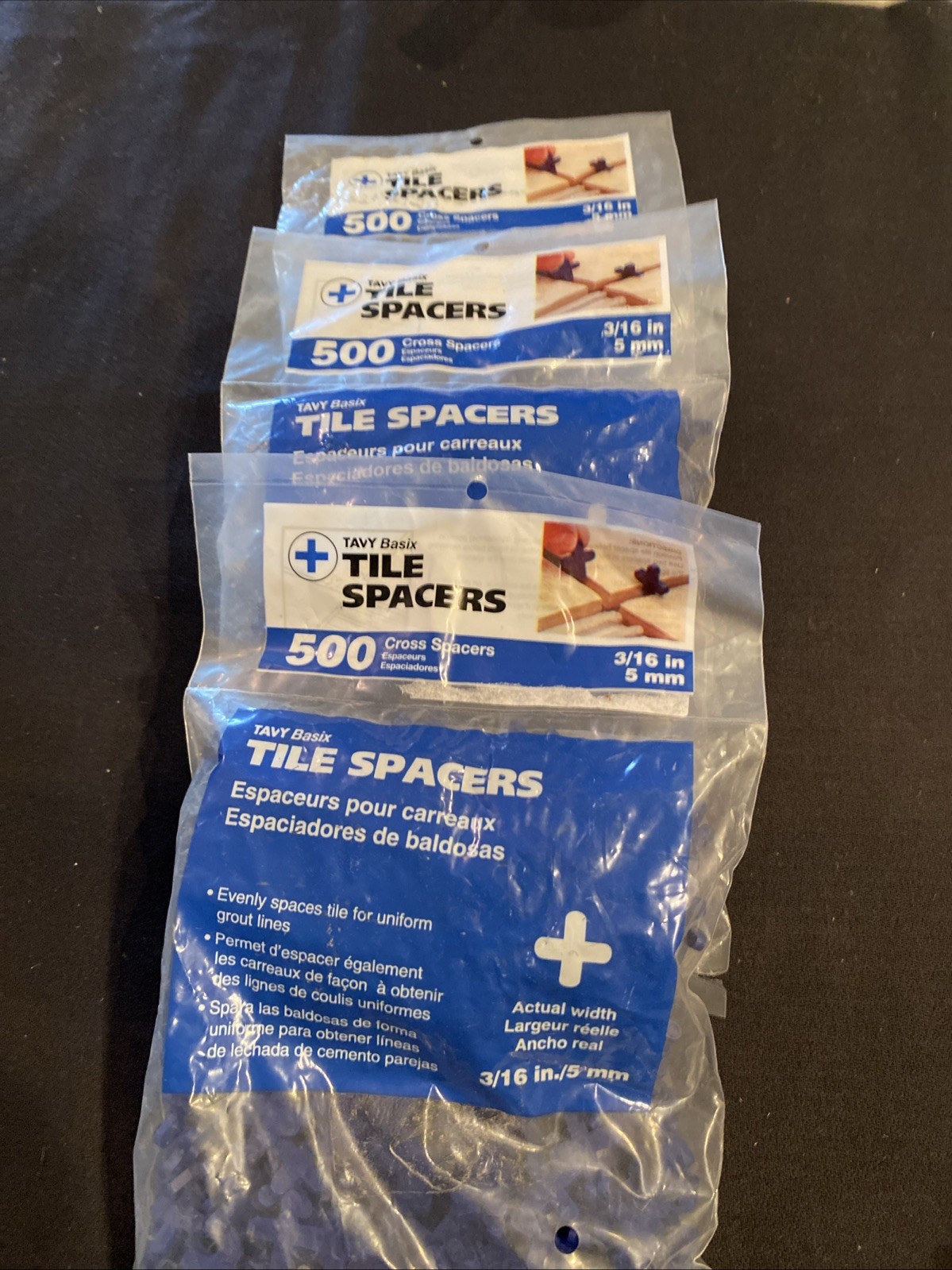 TAVY Basix 3/16 in (5mm) 500 pack Blue Cross Plastic Tile Spacers – 3 pkgs